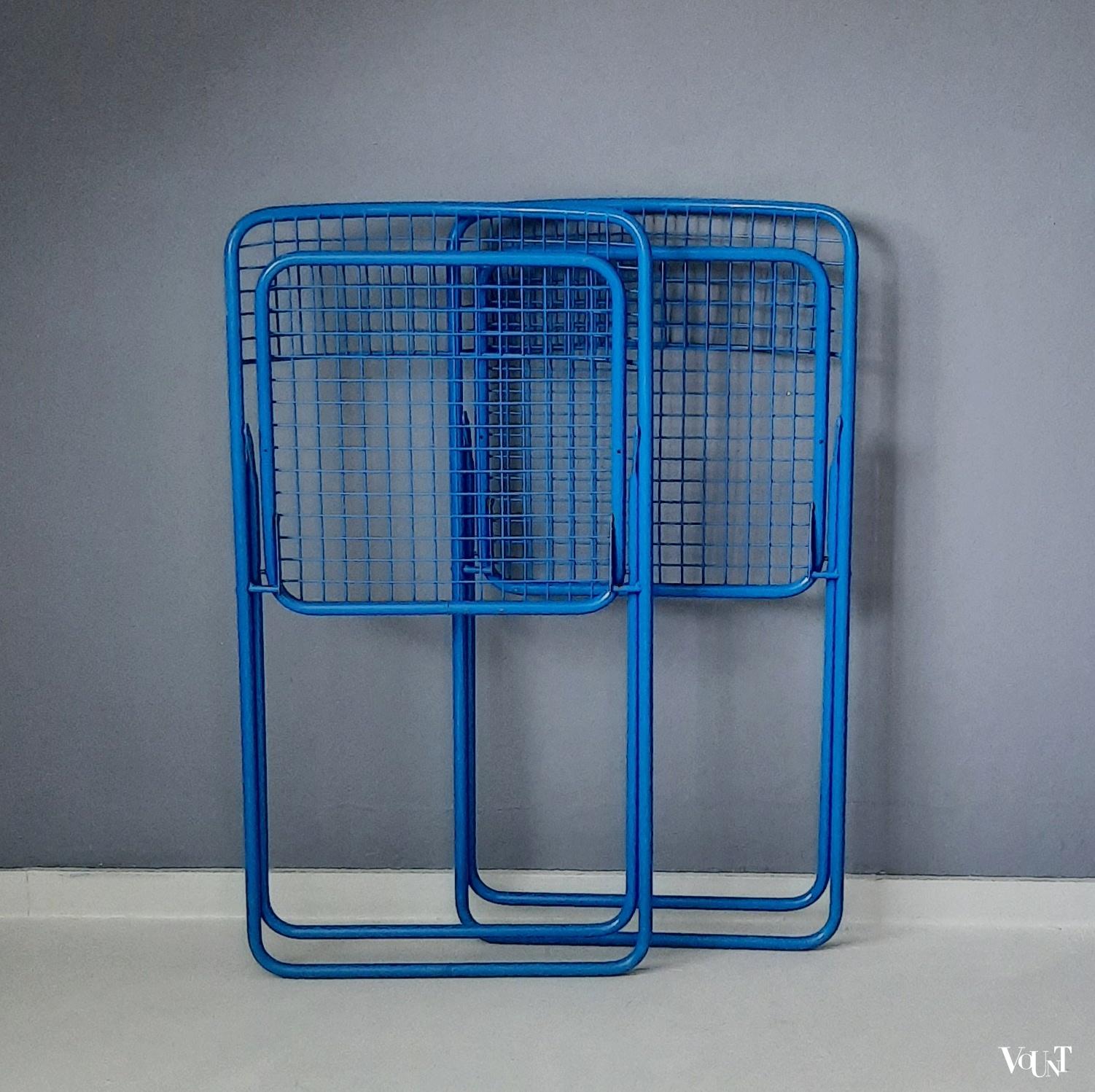 Set van 2 blauwe metalen Rappen (Ted Net) klapstoelen, Niels Gammelgaard voor Ikea, jaren '80