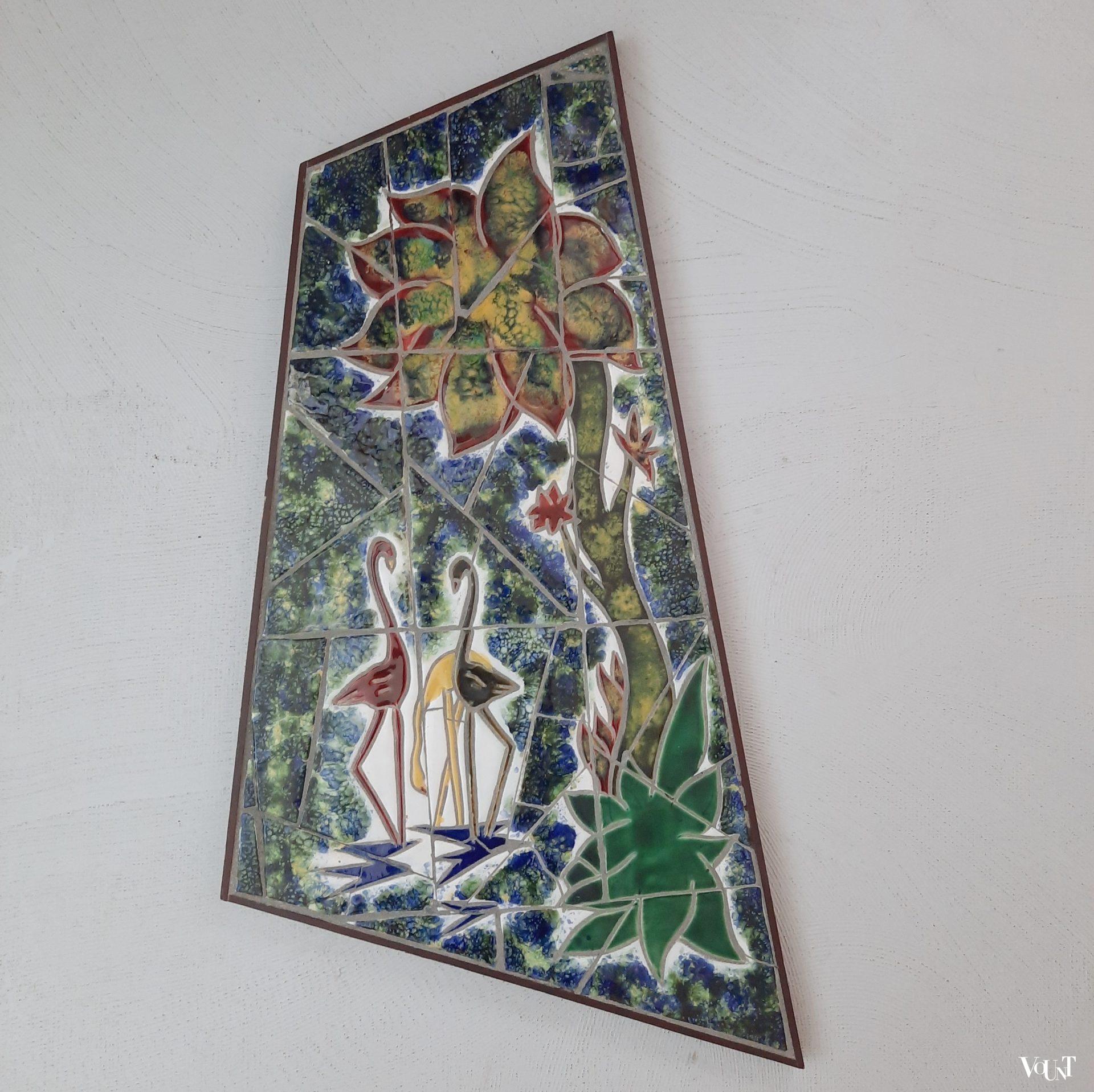 Asymmetrische mozaïek wanddecoratie, K.F. van der Wilk, jaren '70