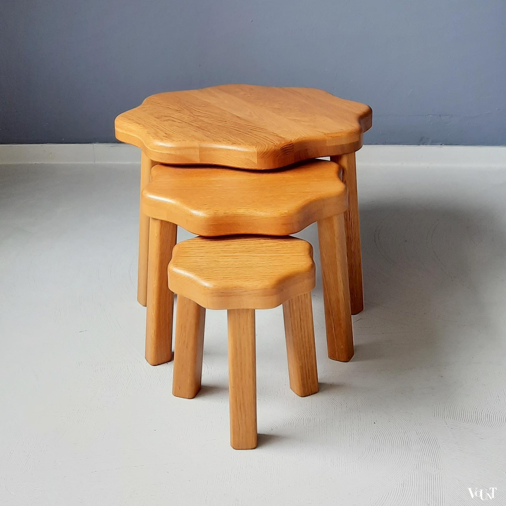 Set van 3 vintage bijzettafeltjes bloem, jaren '70/'80