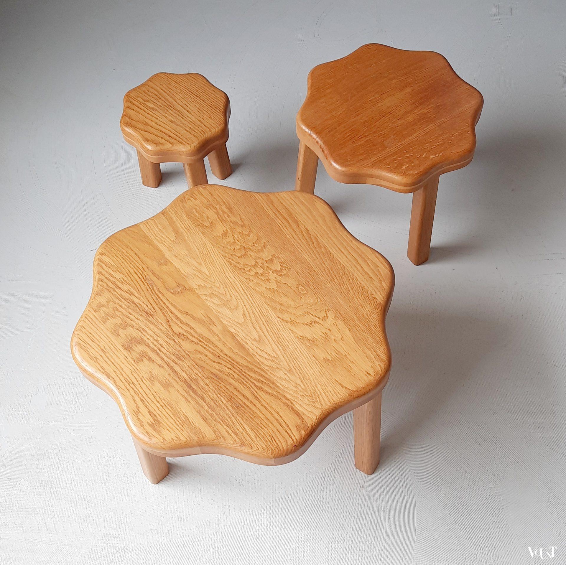 Set van 3 vintage bijzettafeltjes bloem, jaren '70/'80