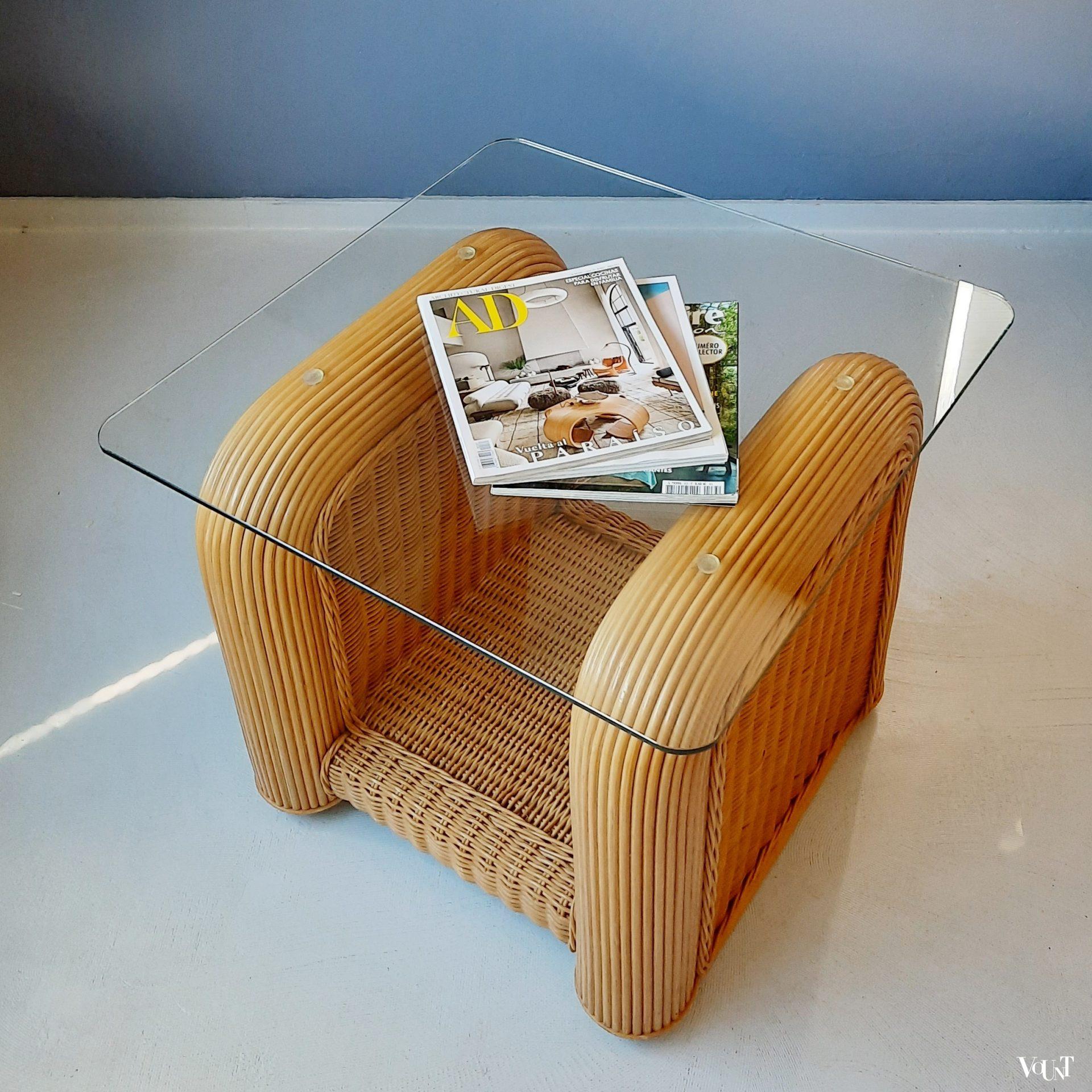 Rotan tafel met glasplaat, jaren '80