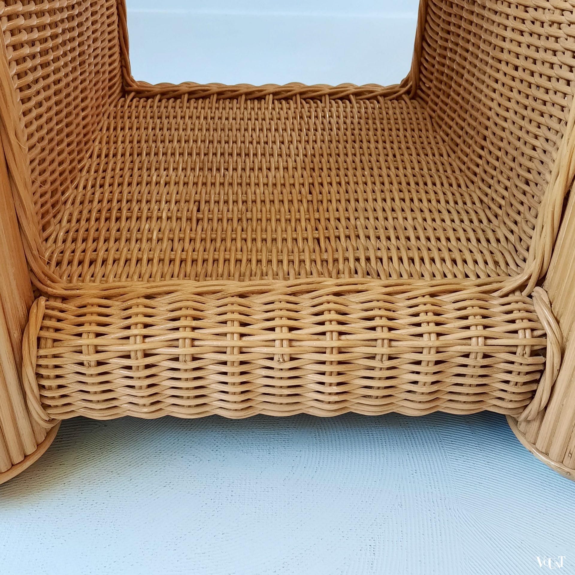 Rotan tafel met glasplaat, jaren '80