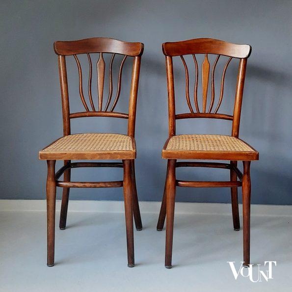 Set van 2 Art Nouveau stoeltjes met rotan zitting, rond 1900