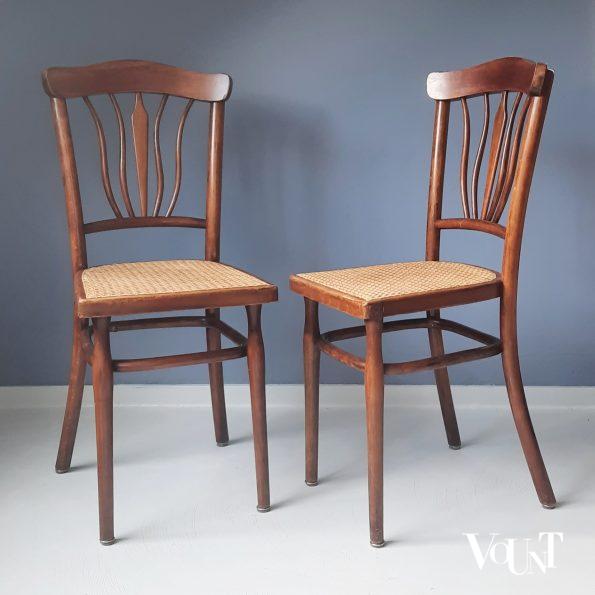 Set van 2 Art Nouveau stoeltjes met rotan zitting, rond 1900