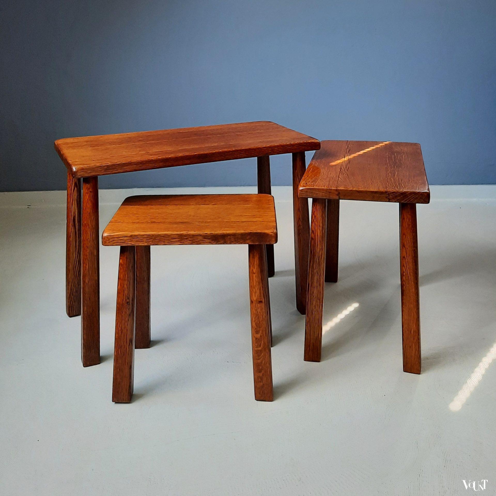 Set van 3 brutalist bijzettafels, jaren '60