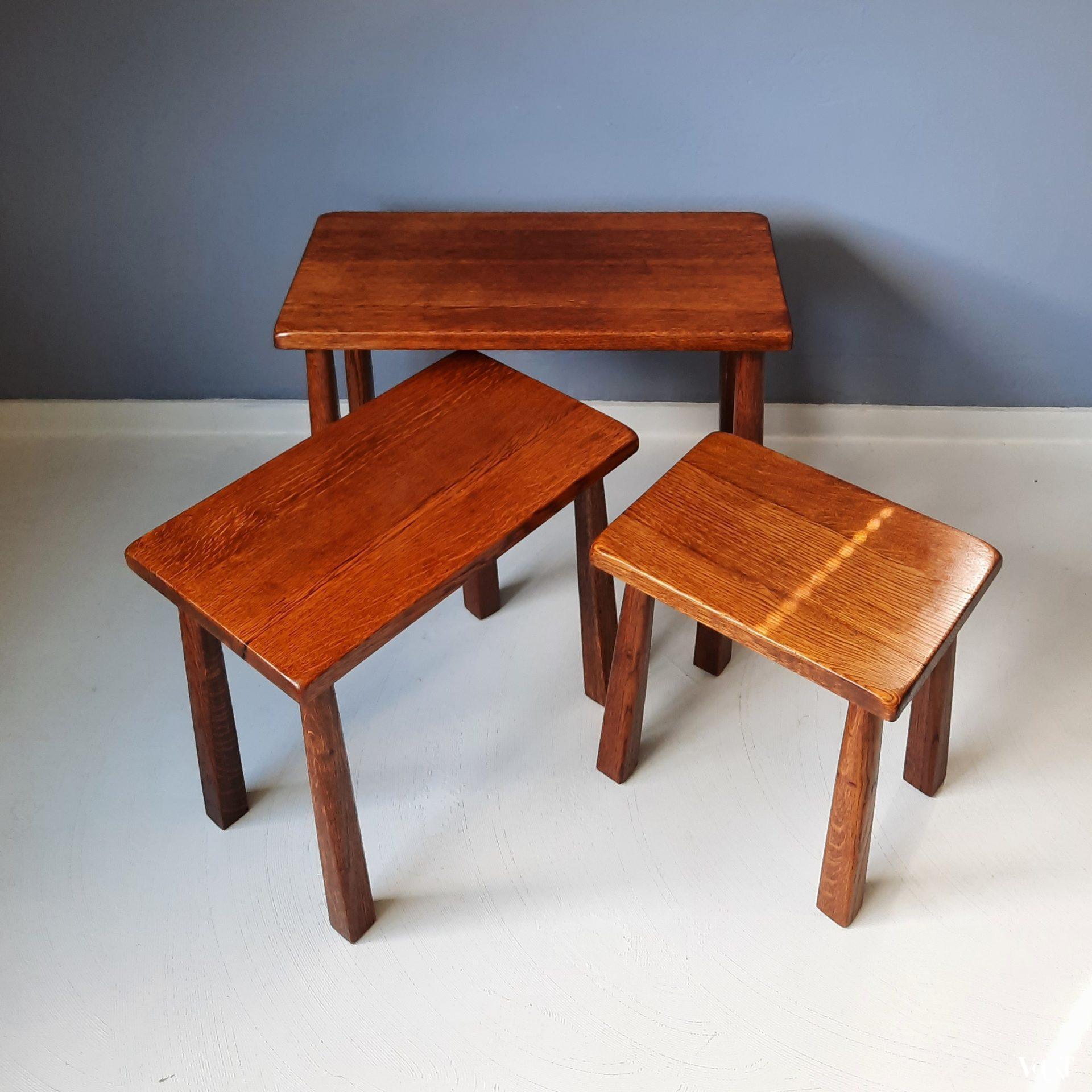 Set van 3 brutalist bijzettafels, jaren '60