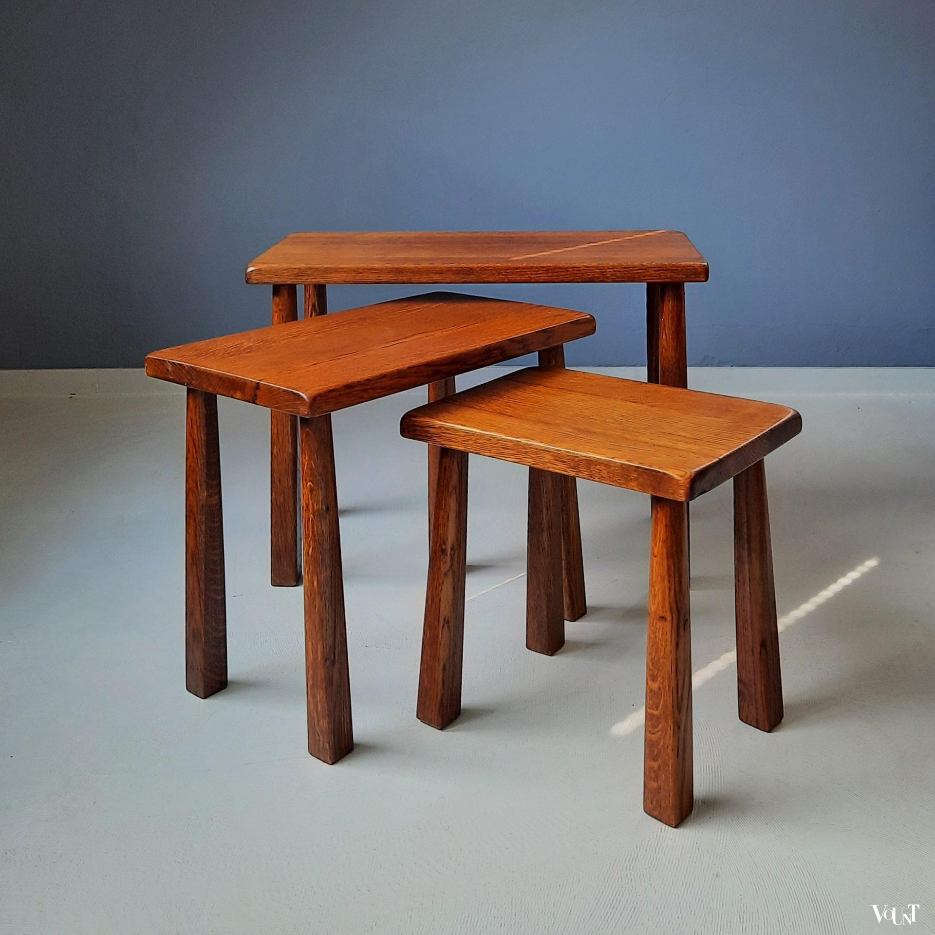 Set van 3 brutalist bijzettafels, jaren '60