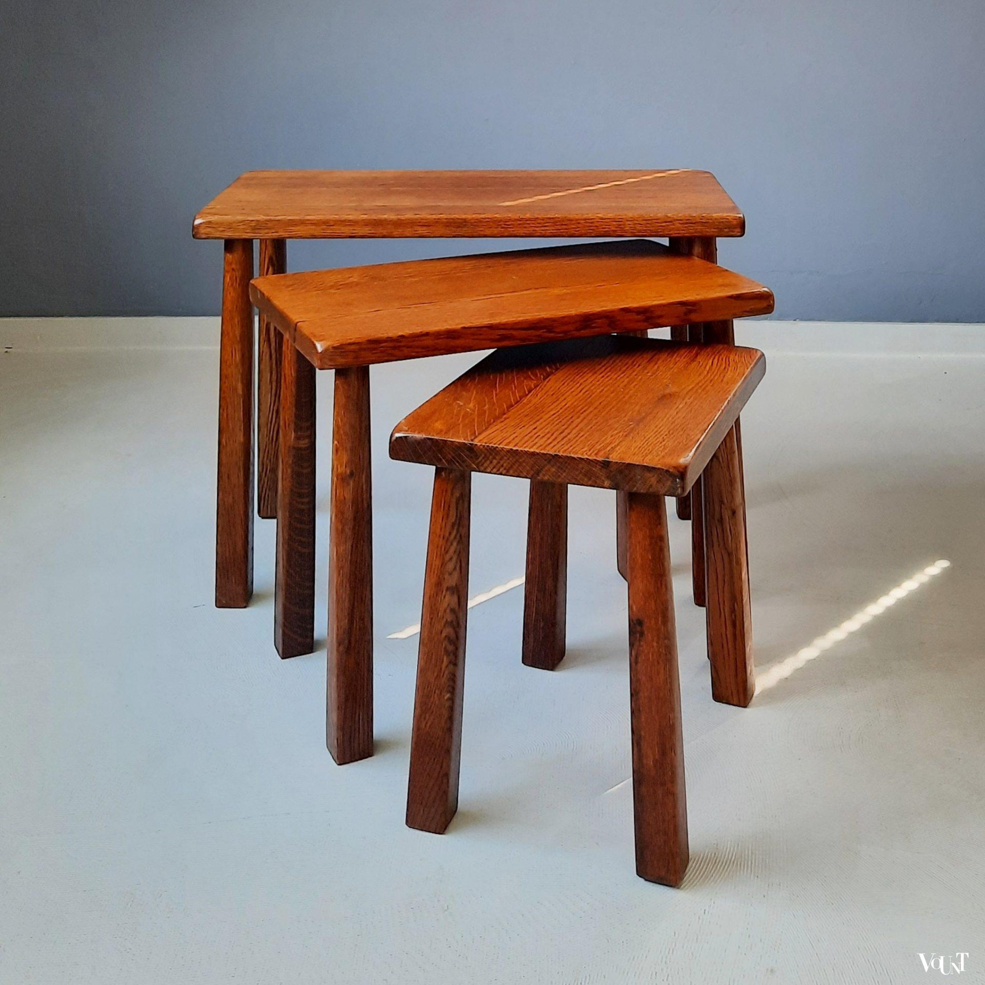 Set van 3 brutalist bijzettafels, jaren '60