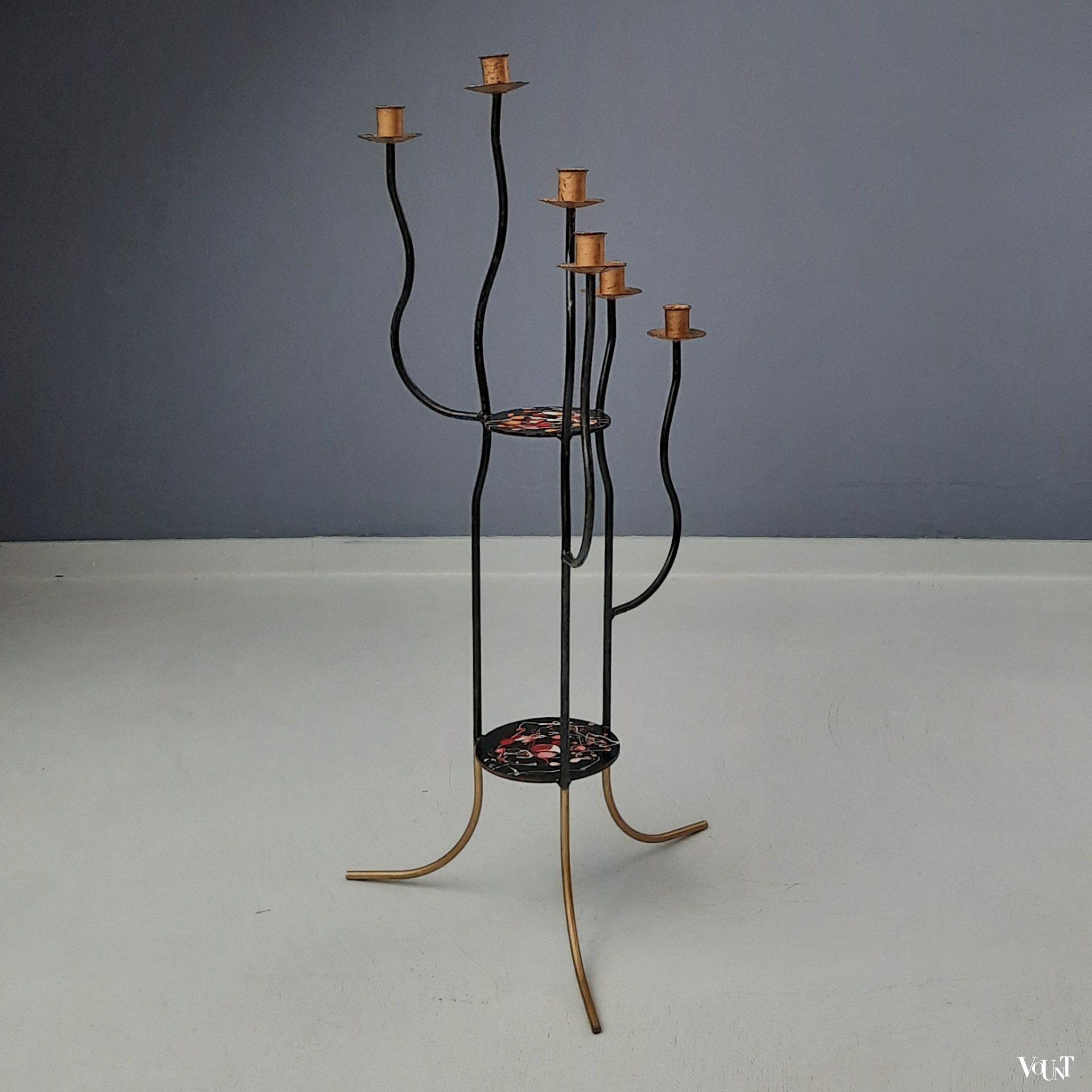 Modernistische metalen vloerkandelaar, Frankrijk, jaren '60