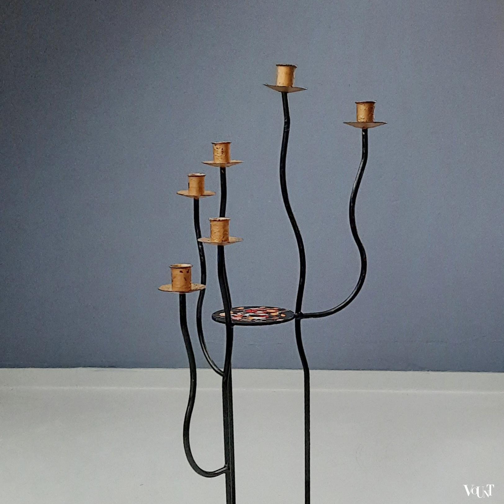 Modernistische metalen vloerkandelaar, Frankrijk, jaren '60