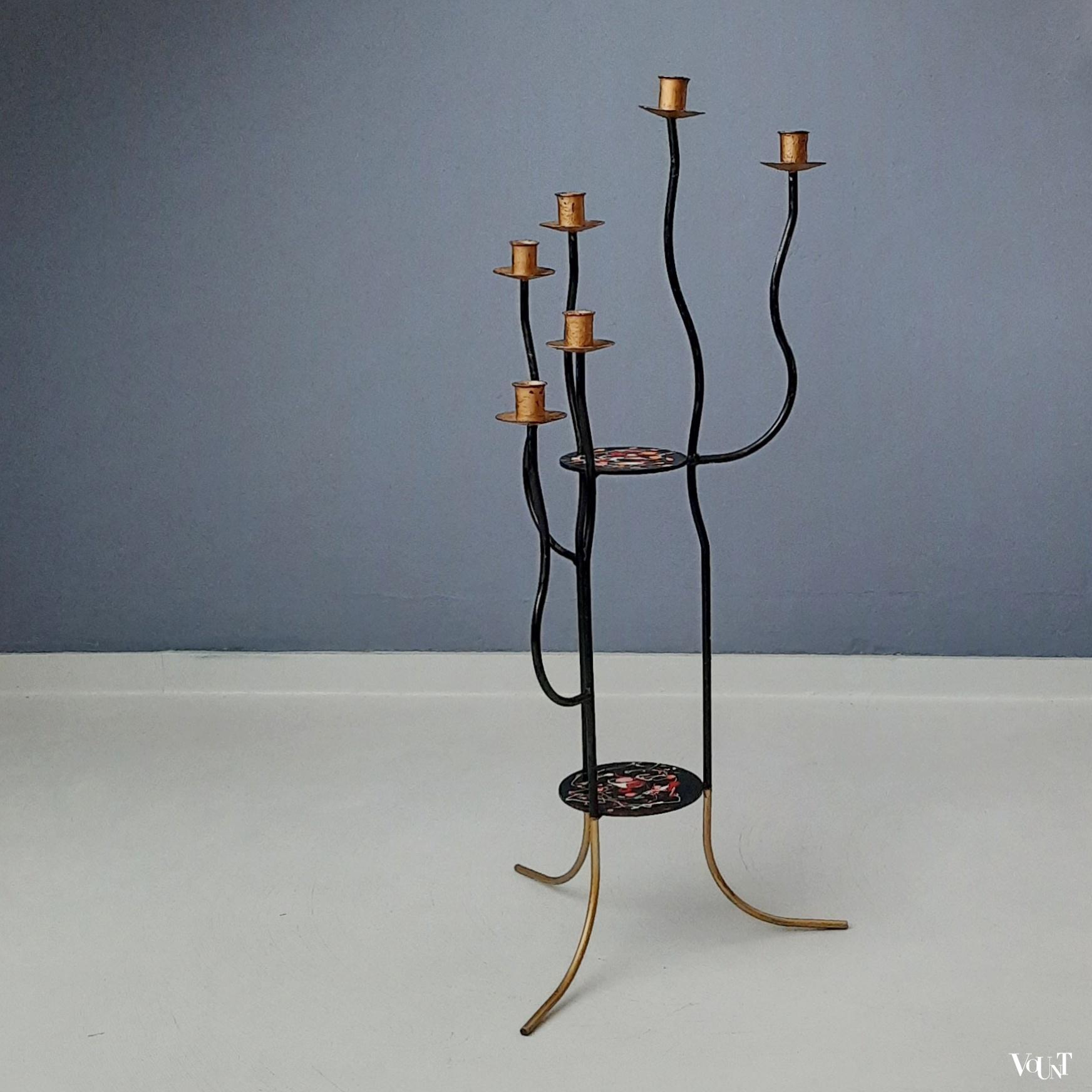 Modernistische metalen vloerkandelaar, Frankrijk, jaren '60