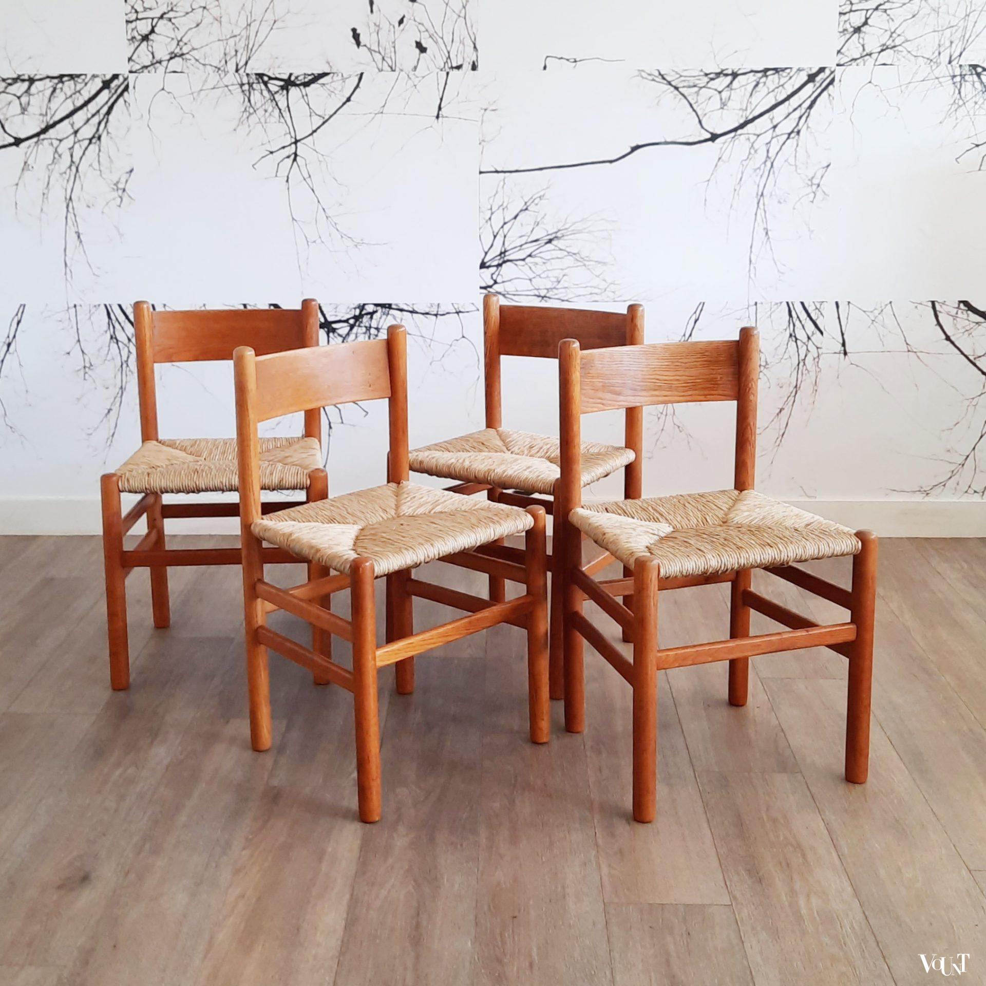 Set van 4 stoelen met biezen zitting, J.W. van Heuvel voor Ad Vorm, jaren '60