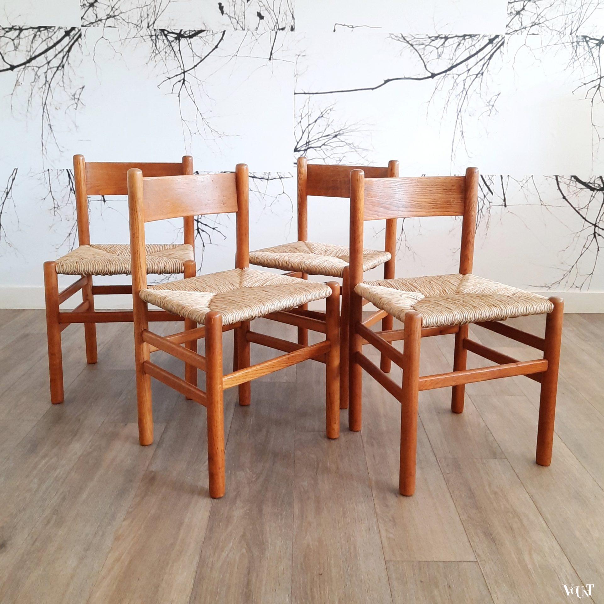 Set van 4 stoelen met biezen zitting, J.W. van Heuvel voor Ad Vorm, jaren '60