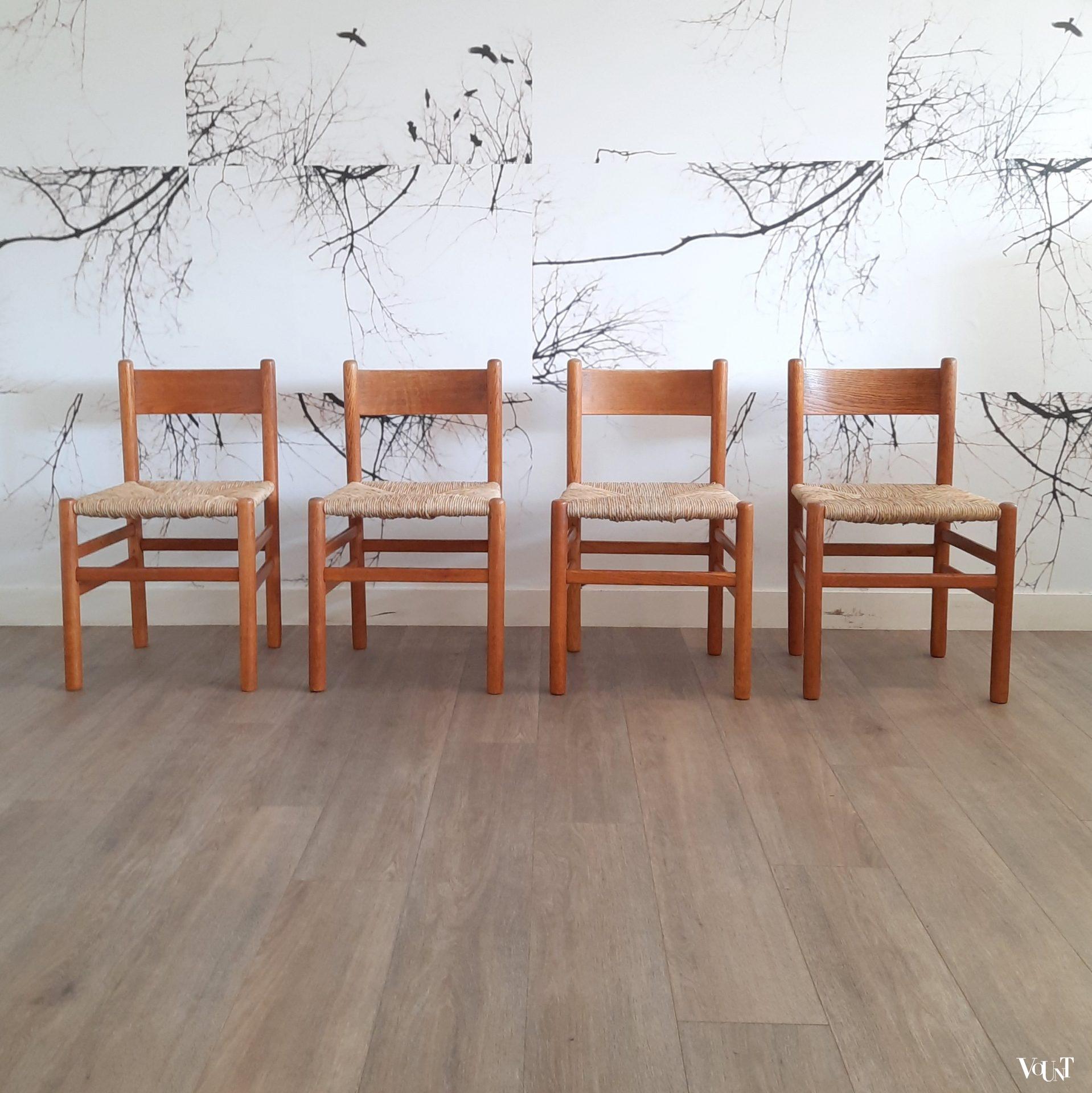 Set van 4 stoelen met biezen zitting, J.W. van Heuvel voor Ad Vorm, jaren '60