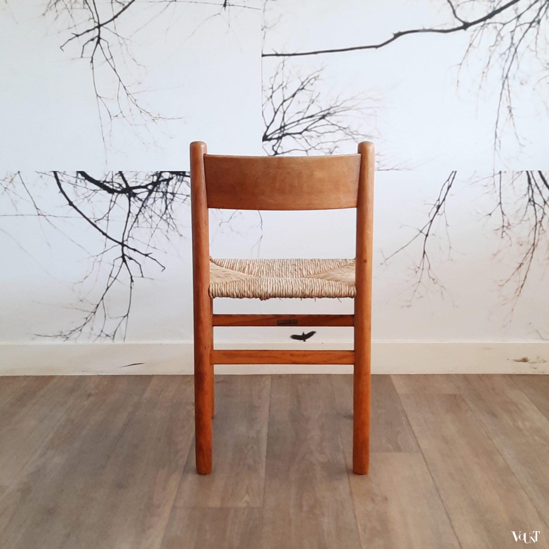 Set van 4 stoelen met biezen zitting, J.W. van Heuvel voor Ad Vorm, jaren '60