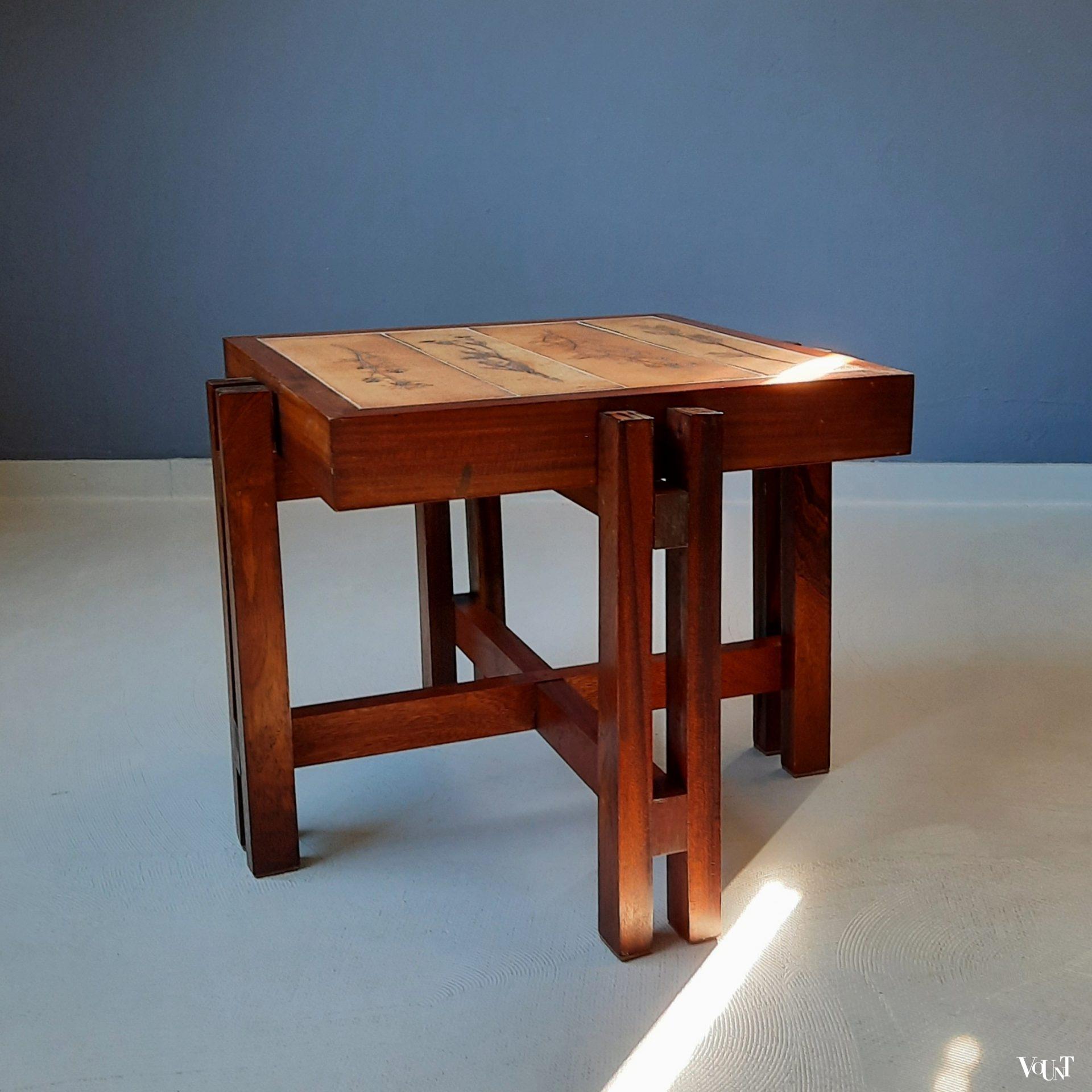 Bijzettafel met "Herbier" tegels, Frankrijk, jaren '80