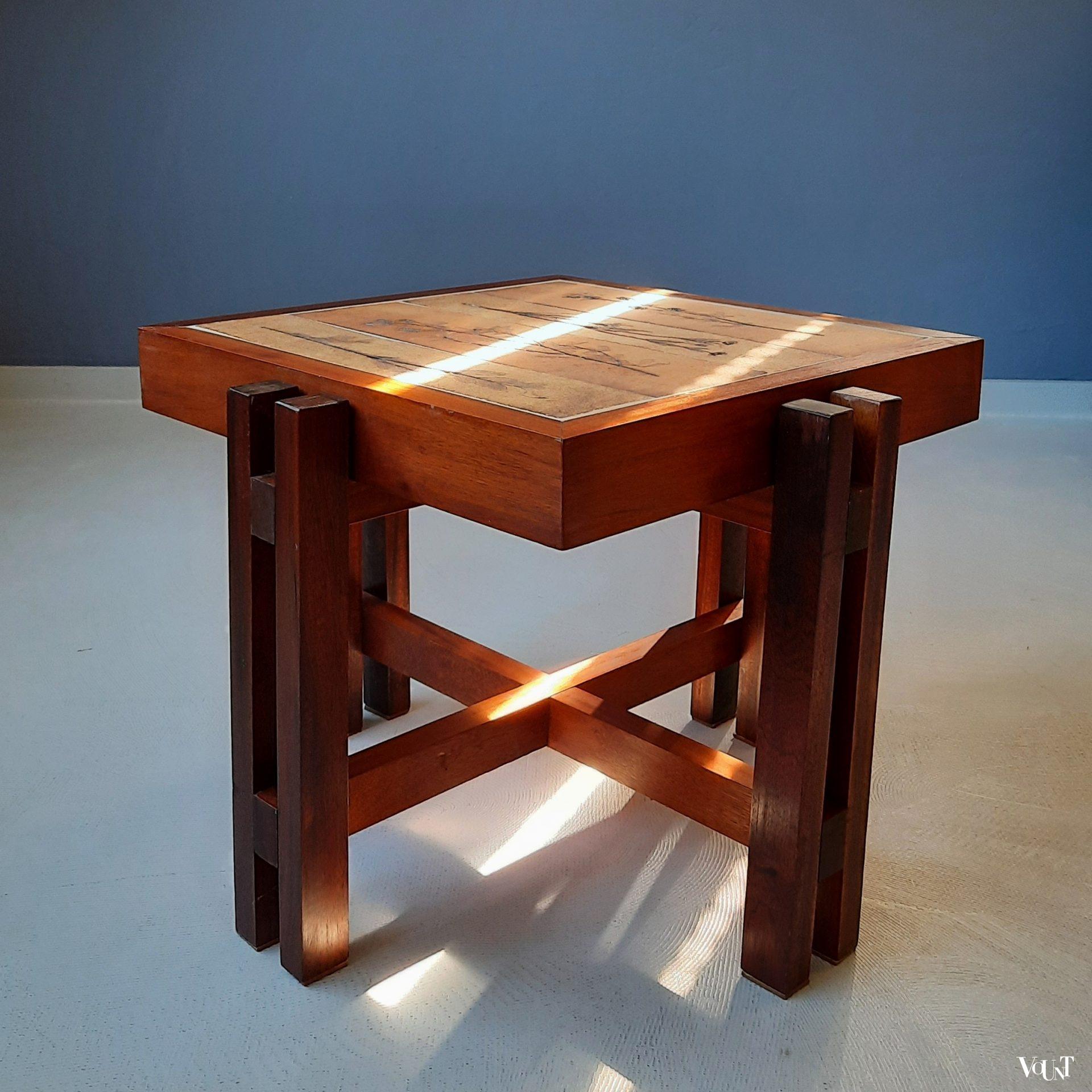 Bijzettafel met "Herbier" tegels, Frankrijk, jaren '80