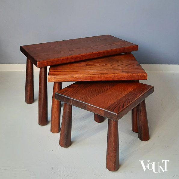 Set van 3 brutalist bijzettafels, jaren '60