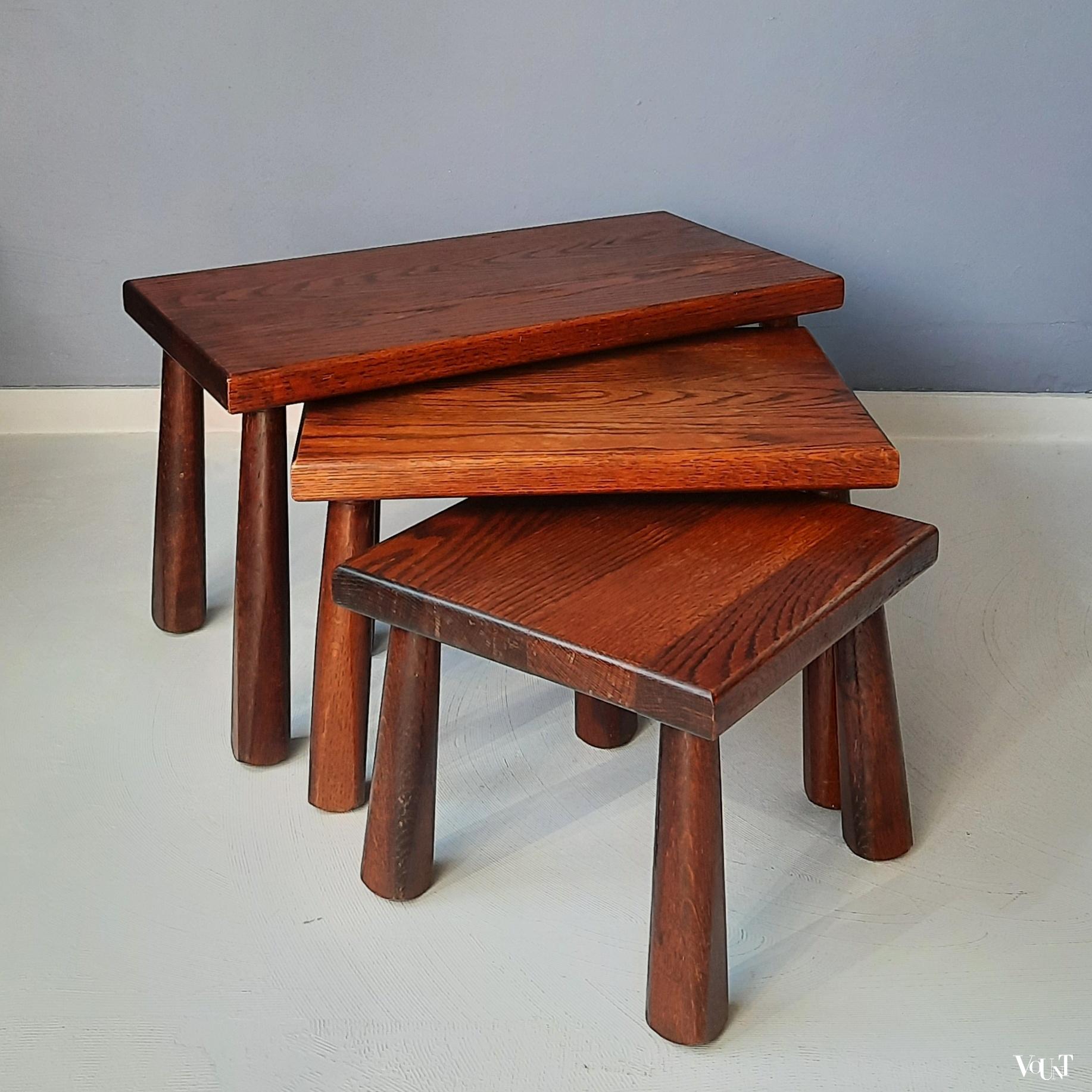 Set van 3 brutalist bijzettafels, jaren '60