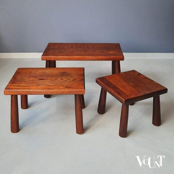 Set van 3 brutalist bijzettafels, jaren '60
