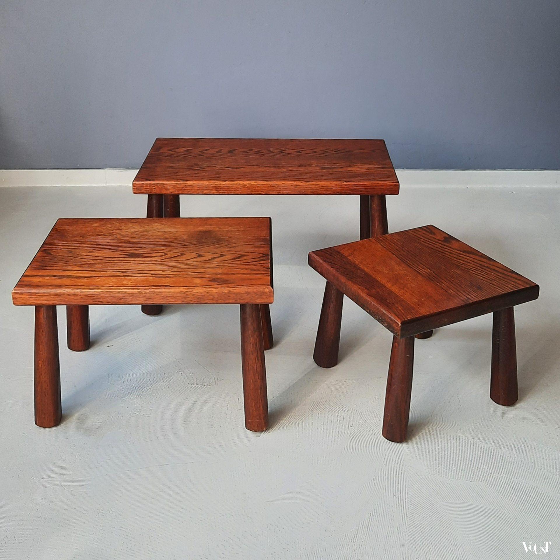 Set van 3 brutalist bijzettafels, jaren '60