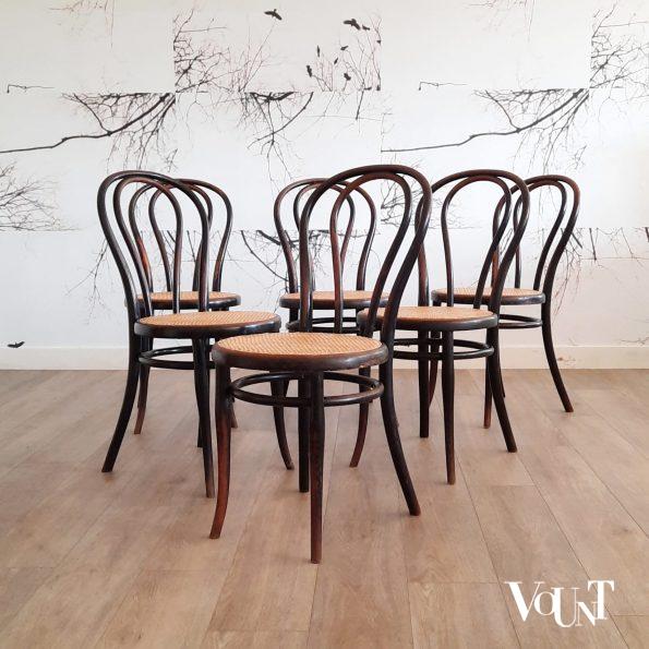 Set van 6 zwarte Thonet nr. 18 stoelen, rond 1900