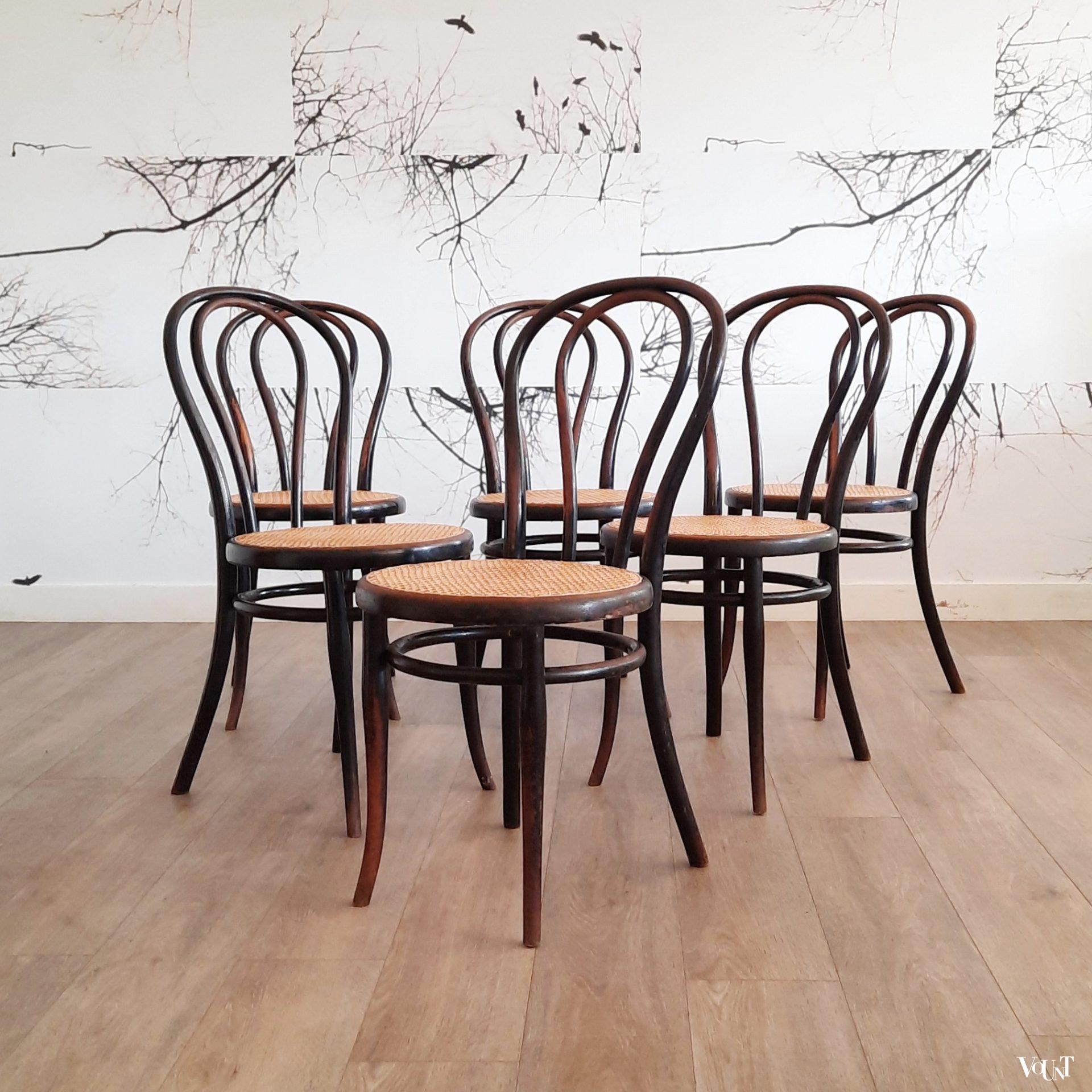 Set van 6 zwarte Thonet nr. 18 stoelen, rond 1900