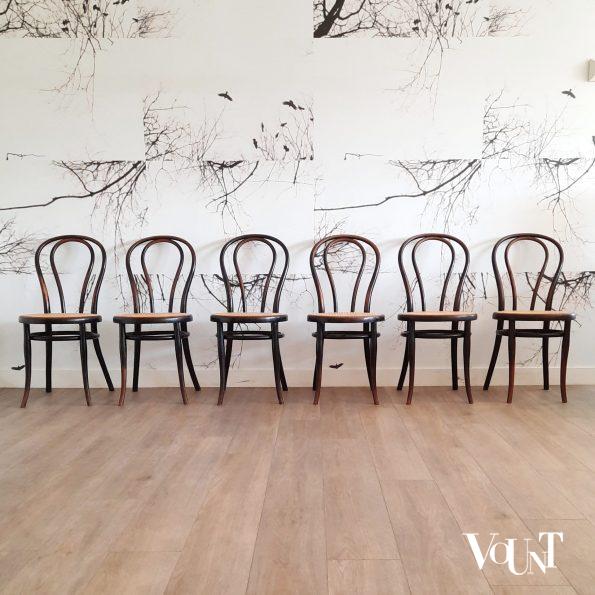 Set van 6 zwarte Thonet nr. 18 stoelen, rond 1900
