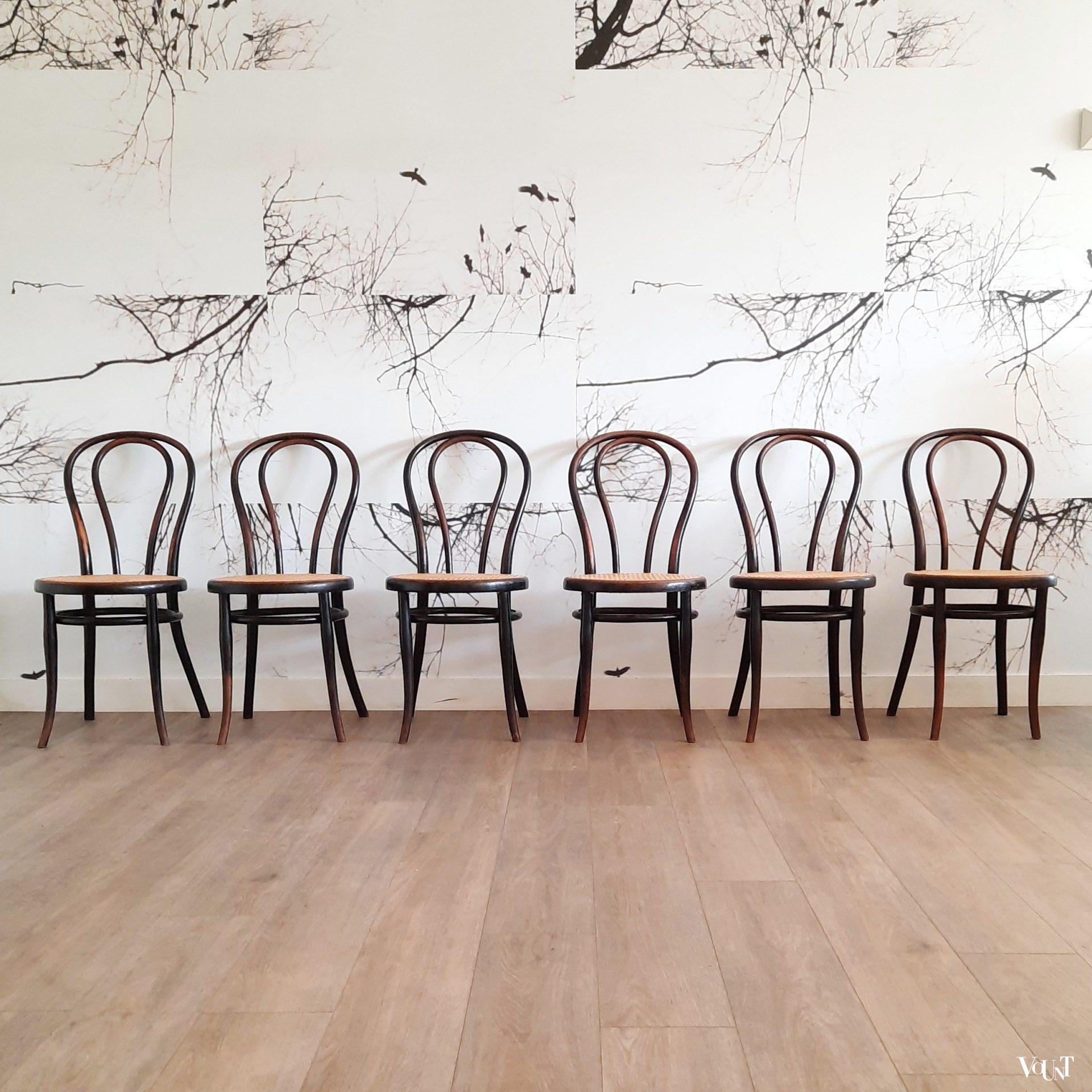 Set van 6 zwarte Thonet nr. 18 stoelen, rond 1900
