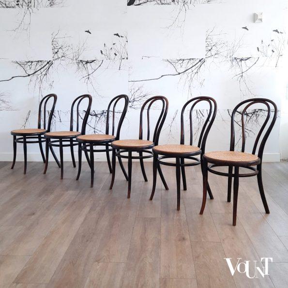 Set van 6 zwarte Thonet nr. 18 stoelen, rond 1900