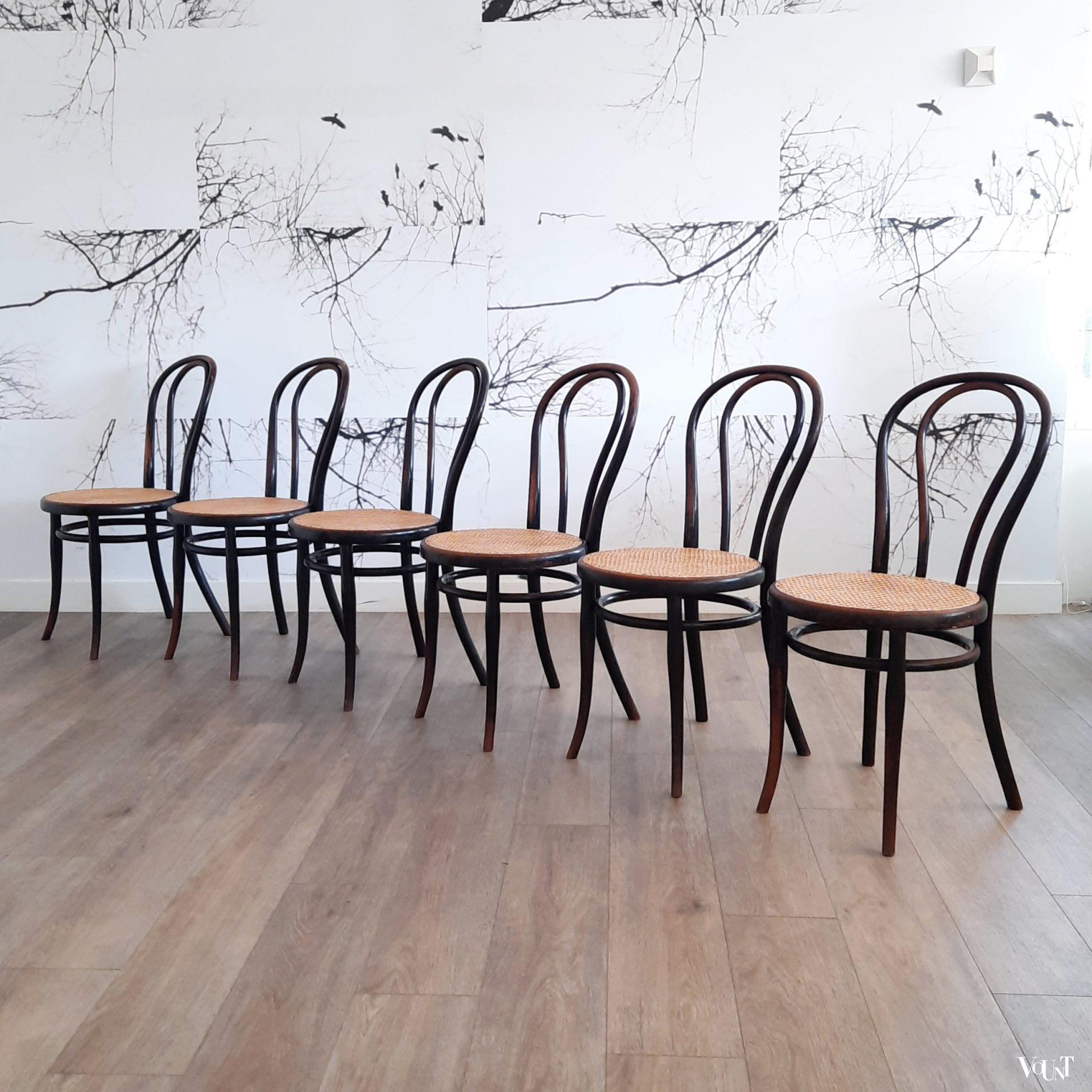 Set van 6 zwarte Thonet nr. 18 stoelen, rond 1900