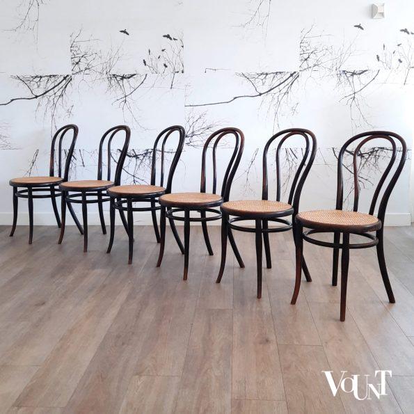 Set van 6 zwarte Thonet nr. 18 stoelen, rond 1900