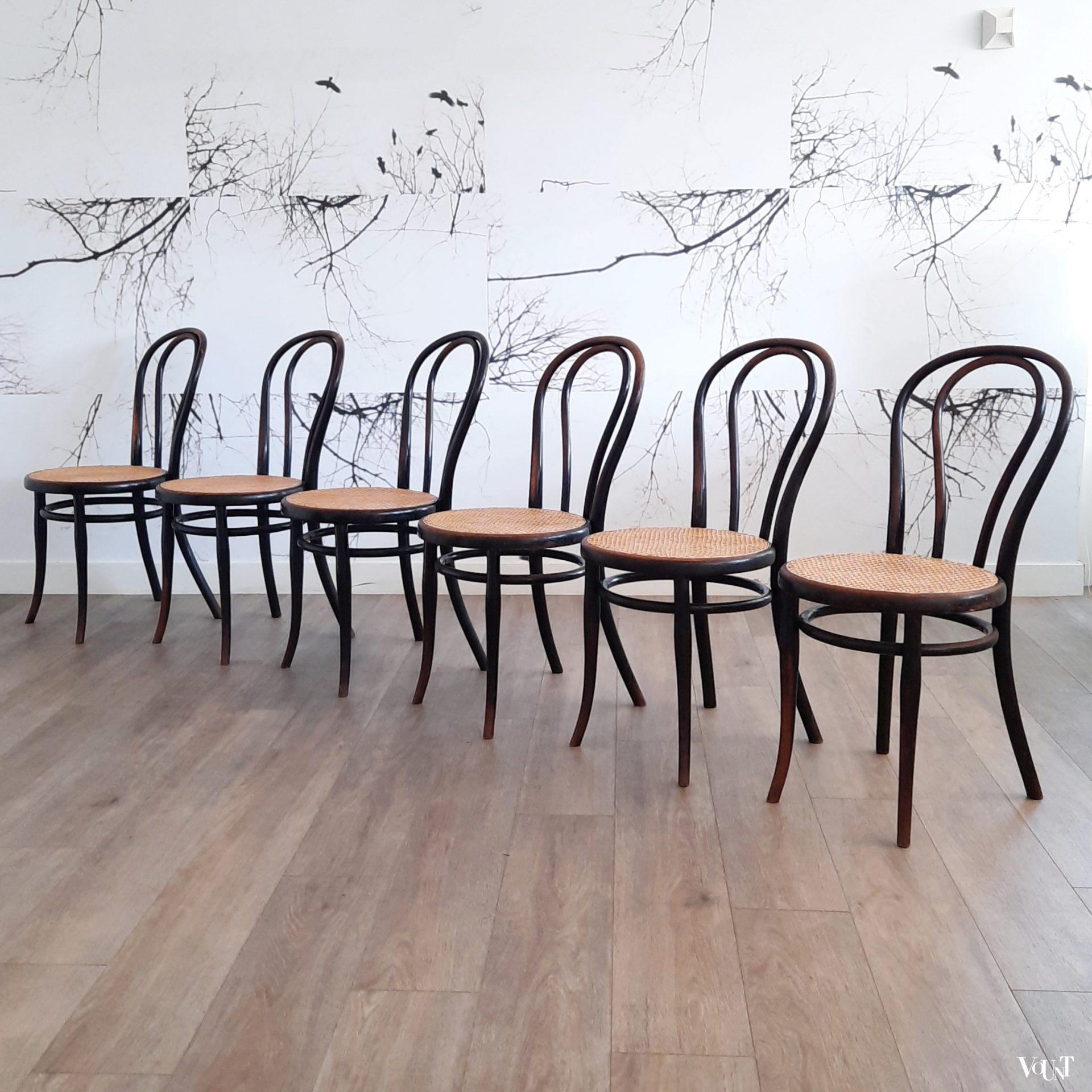 Set van 6 zwarte Thonet nr. 18 stoelen, rond 1900