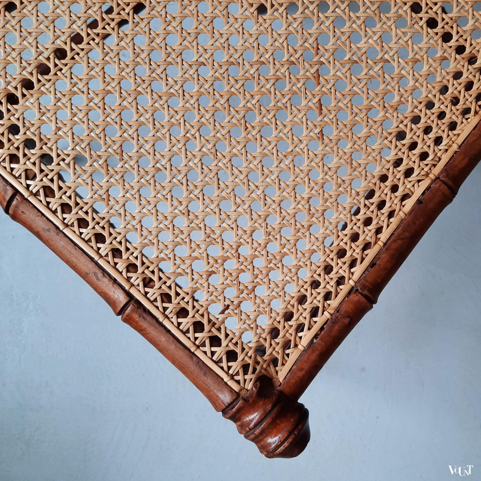 Faux bamboo stoeltje met rotan zitting, rond 1900