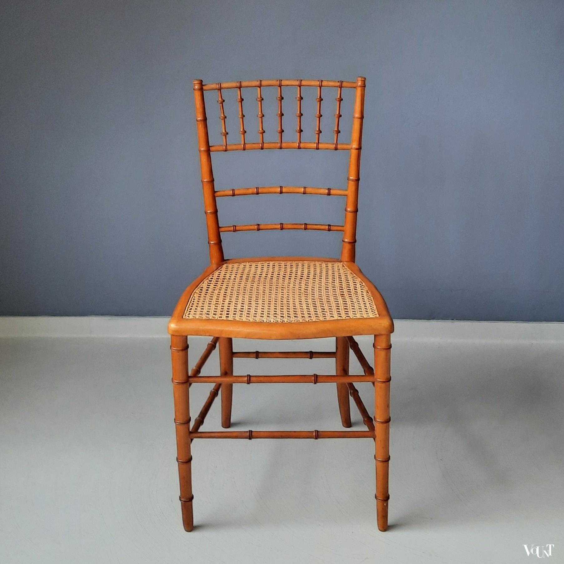 Set van 2 faux bamboo stoeltjes met rotan zitting, Frankrijk, rond 1900