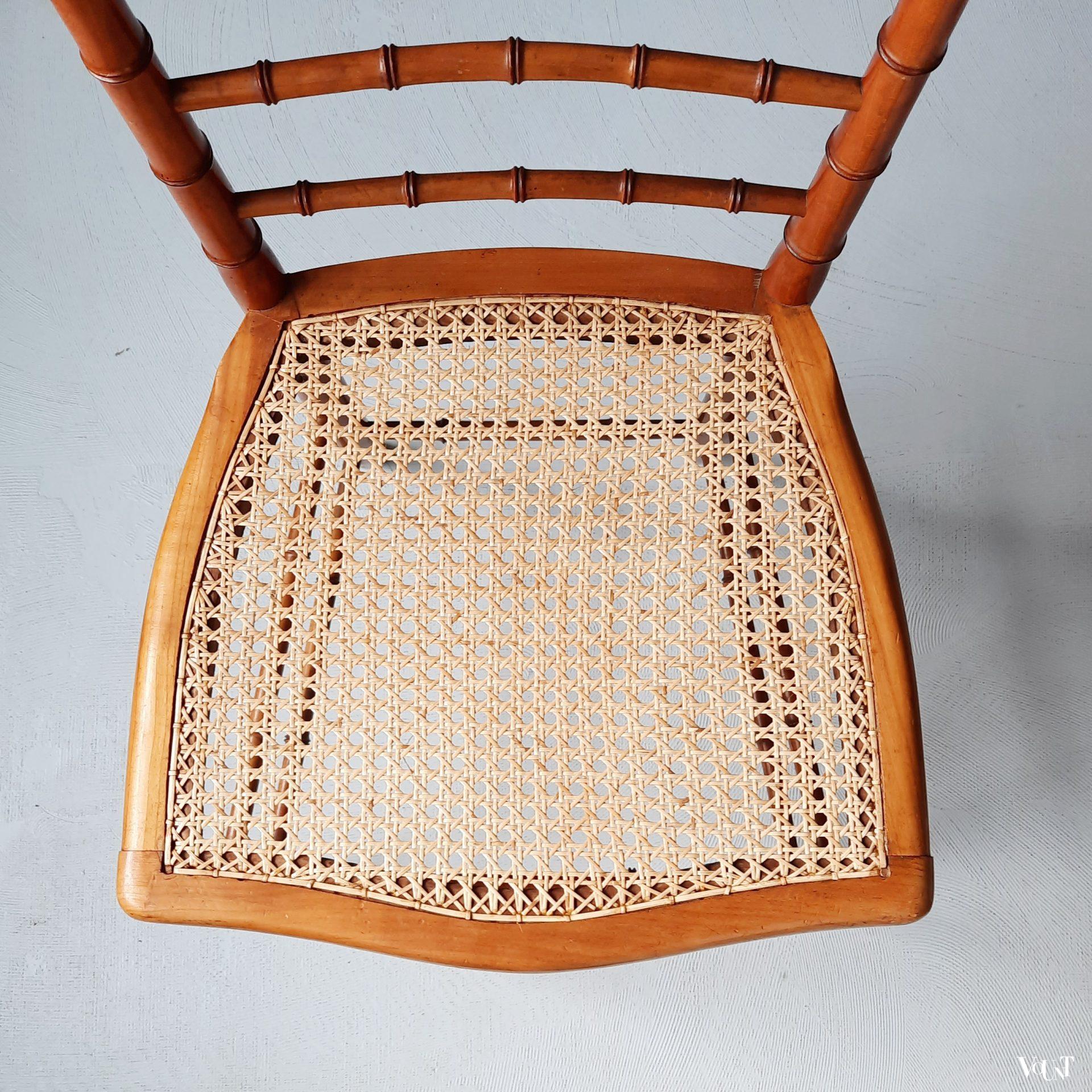 Set van 2 faux bamboo stoeltjes met rotan zitting, Frankrijk, rond 1900