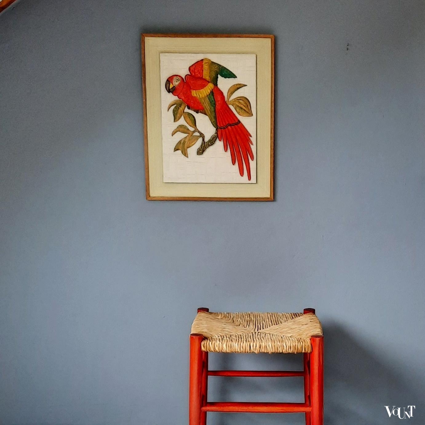 Rode kruk met biezen zitting, jaren '60/'70