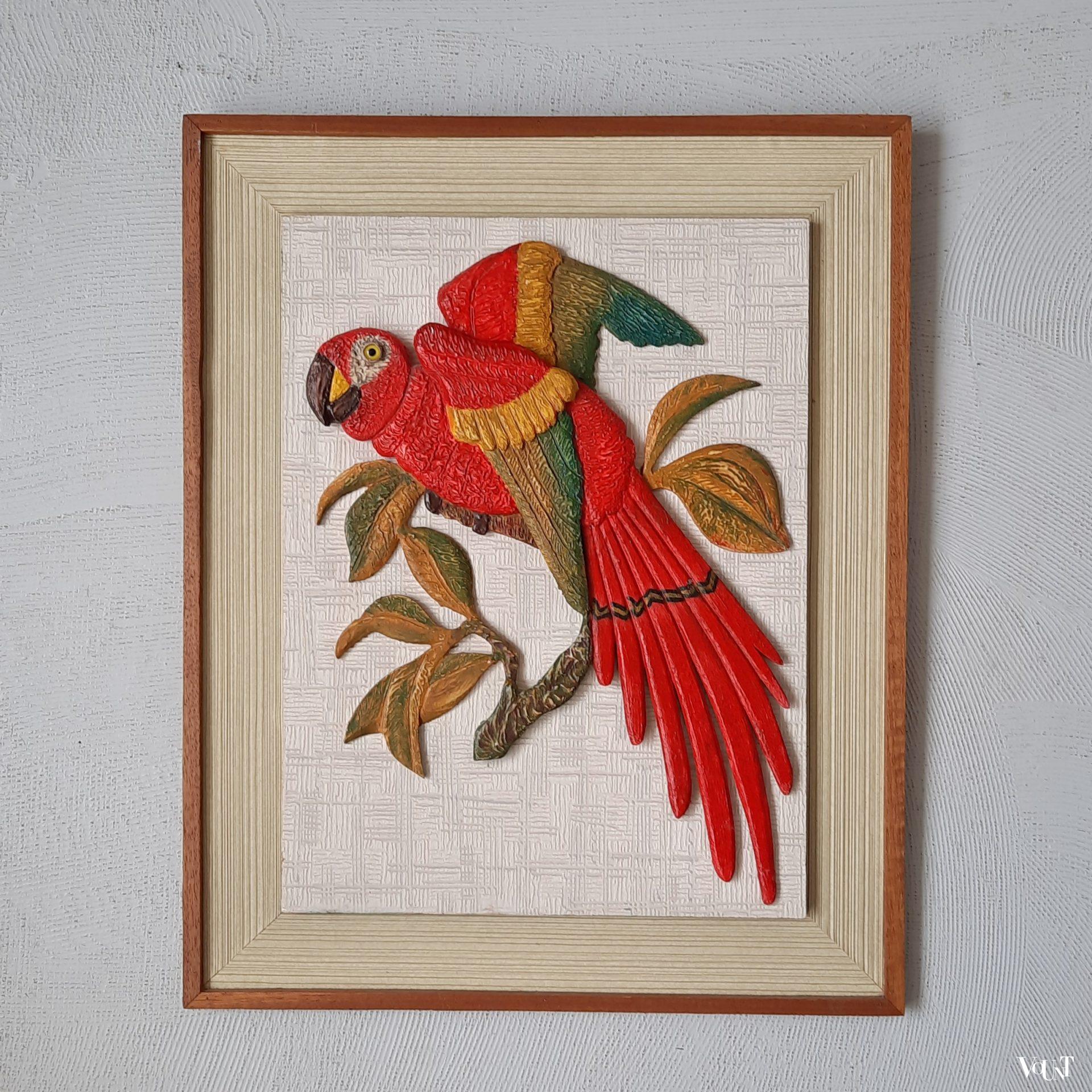 3 Dimensionale wanddecoratie papegaai, jaren 50