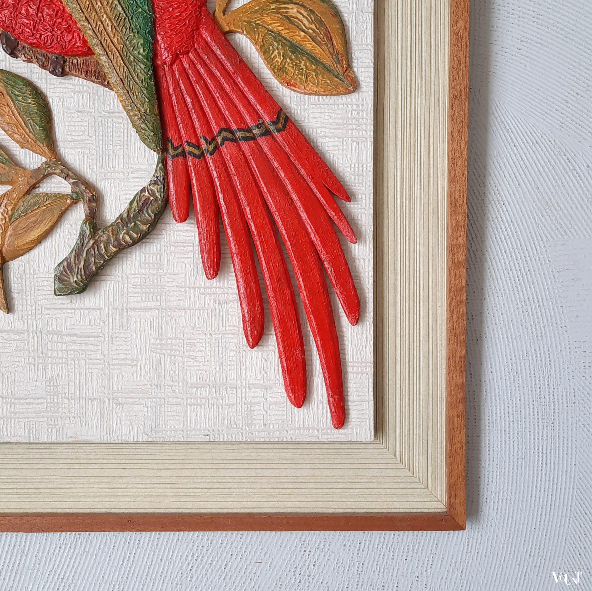 3 Dimensionale wanddecoratie papegaai, jaren 50