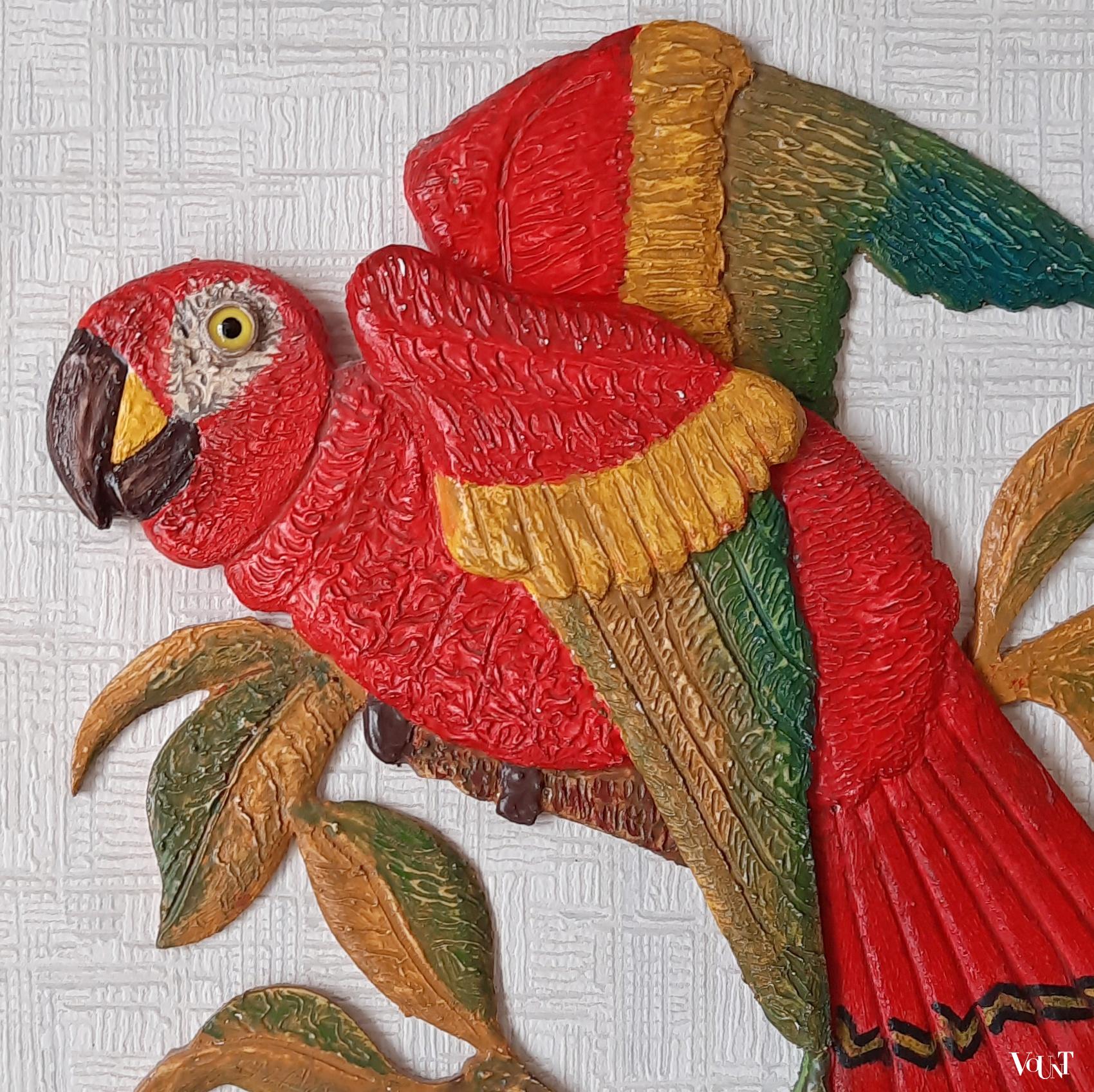 3 Dimensionale wanddecoratie papegaai, jaren 50