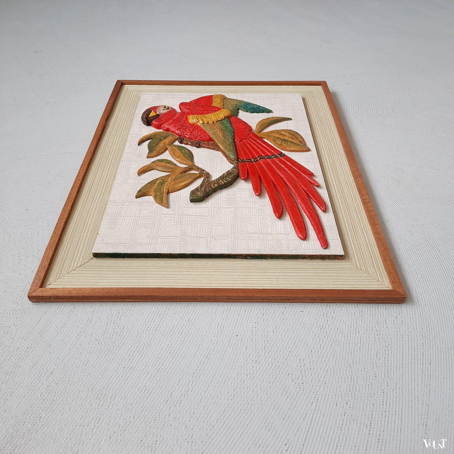 3 Dimensionale wanddecoratie papegaai, jaren 50