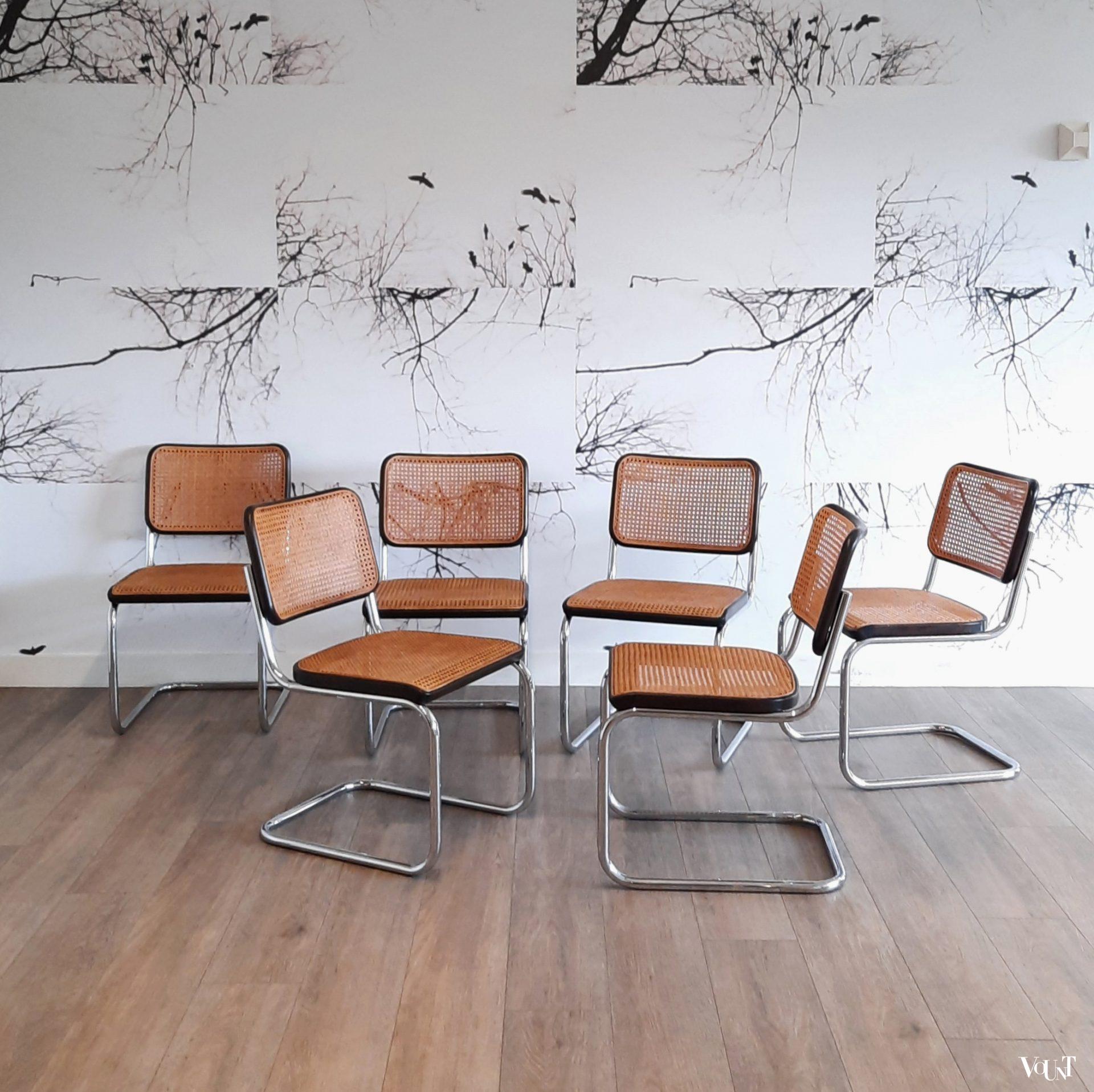 Set van 6 bruine S32 stoelen, Marcel Breuer voor Thonet, 1978