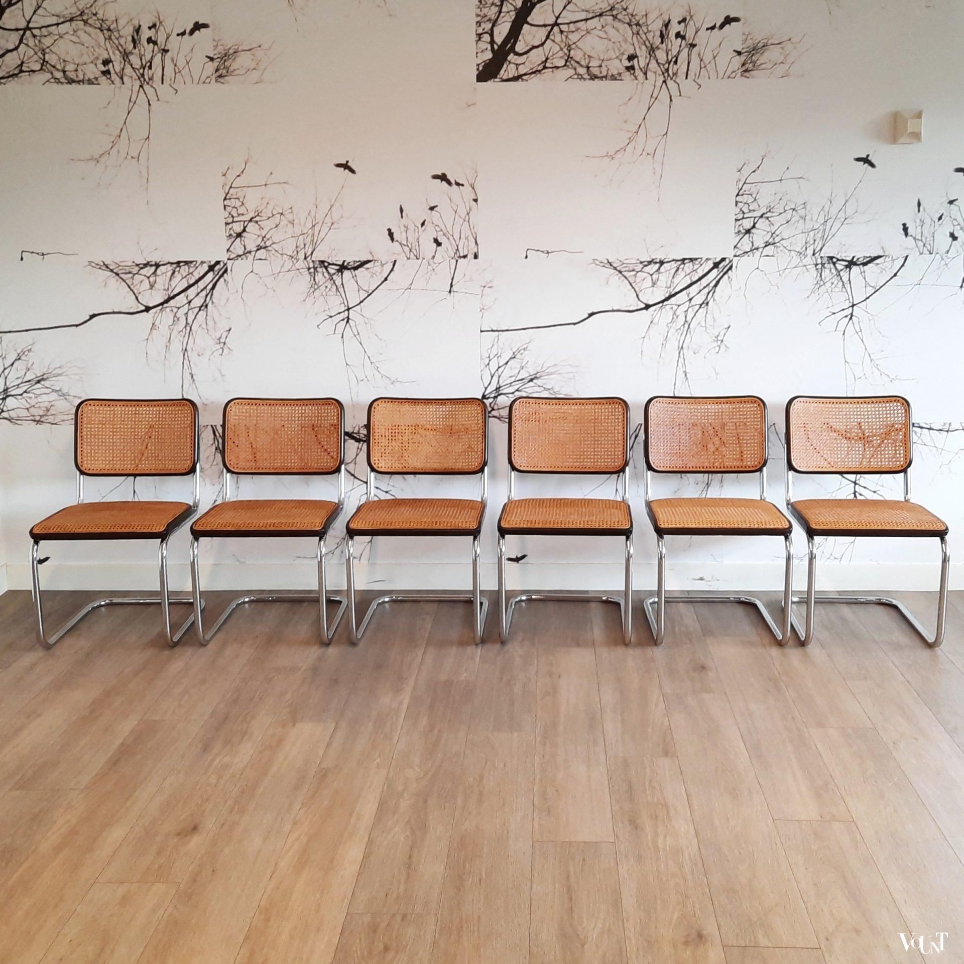Set van 6 bruine S32 stoelen, Marcel Breuer voor Thonet, 1978