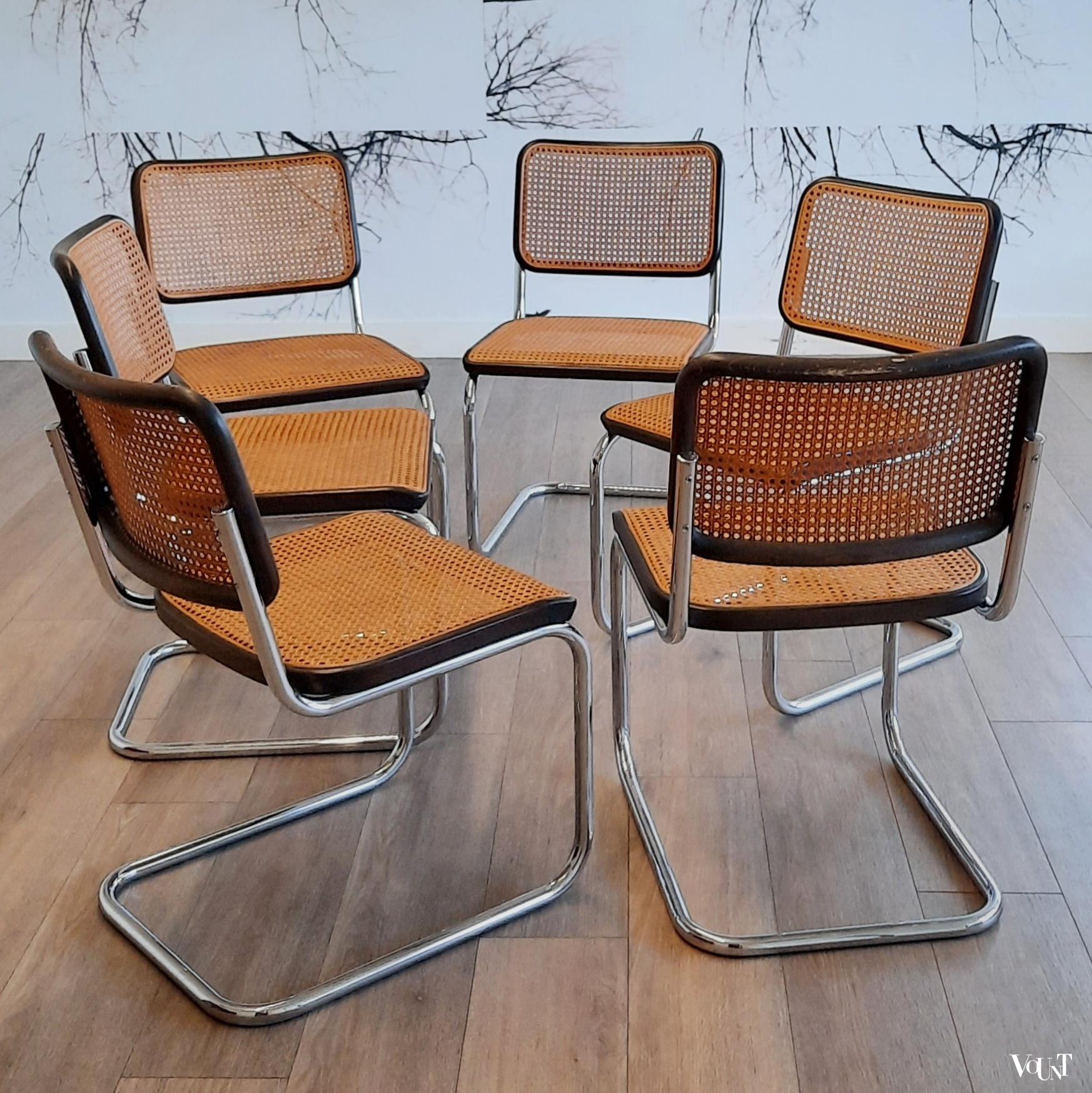 Set van 6 bruine S32 stoelen, Marcel Breuer voor Thonet, 1978