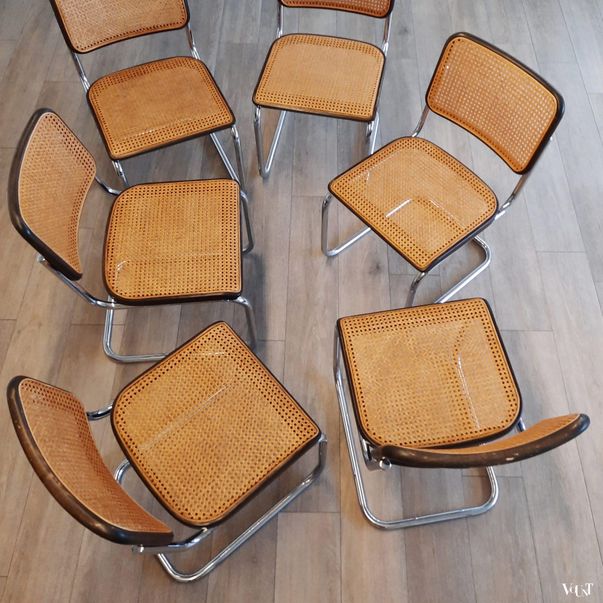 Set van 6 bruine S32 stoelen, Marcel Breuer voor Thonet, 1978