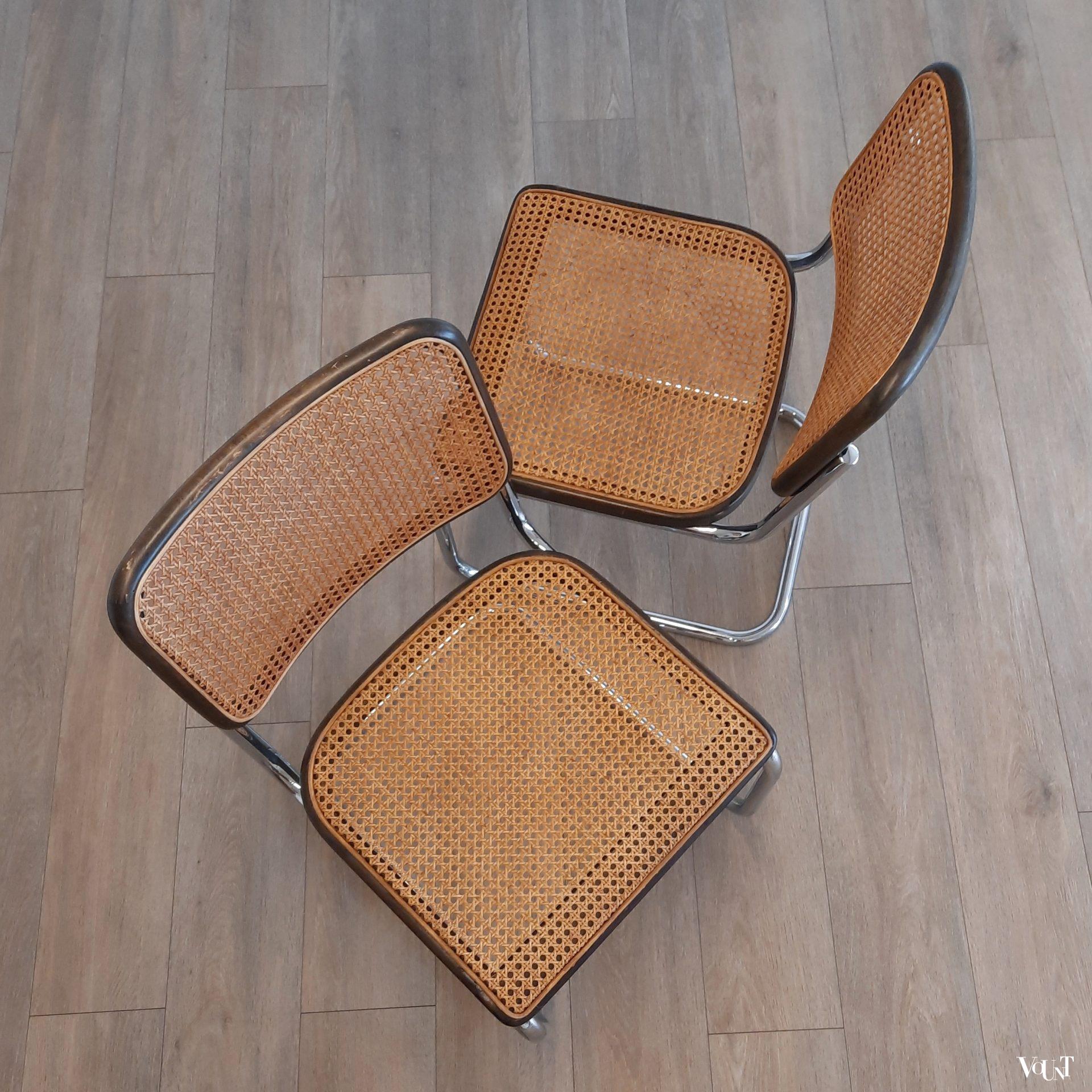 Set van 6 bruine S32 stoelen, Marcel Breuer voor Thonet, 1978