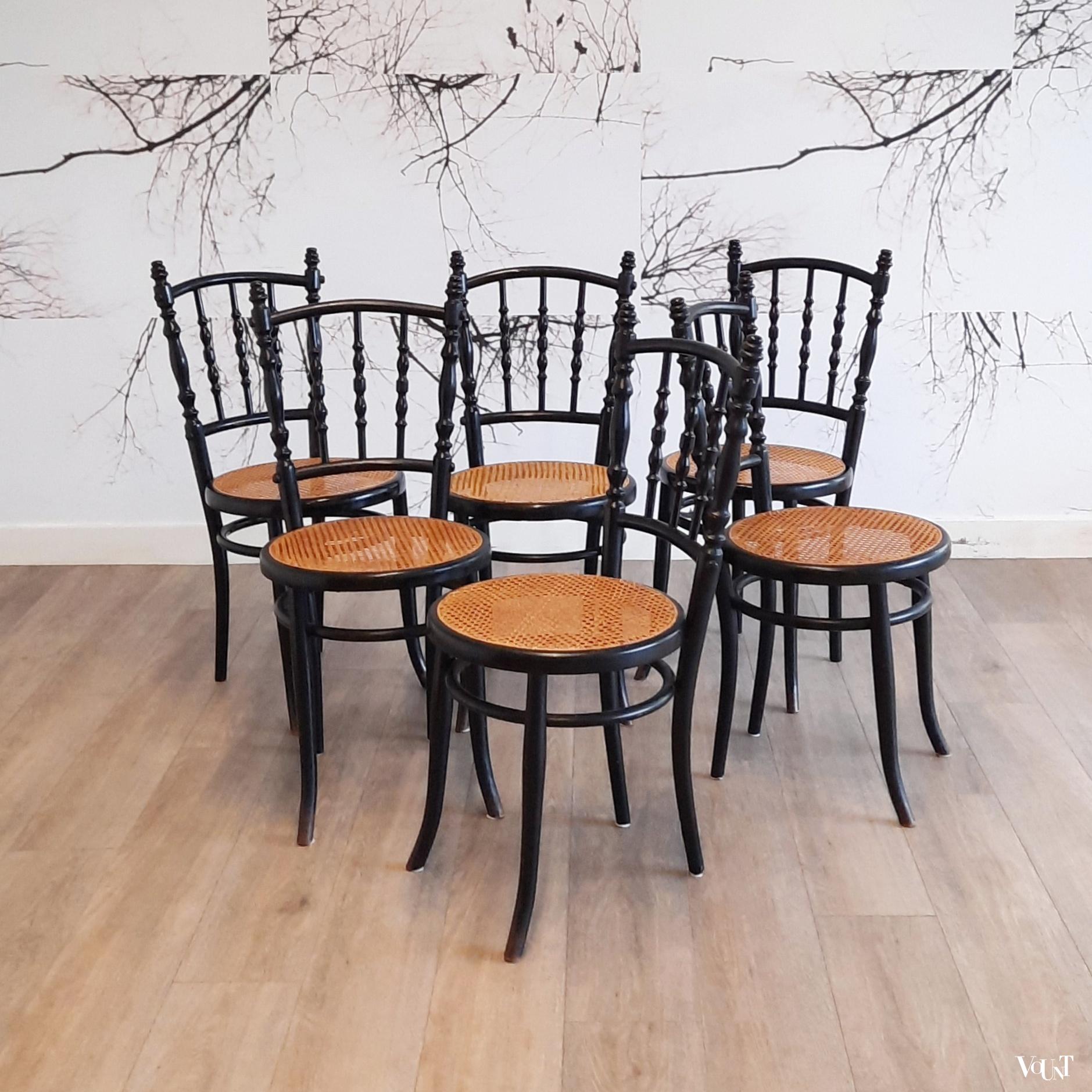 Set van 6 zwarte nr. 232 stoelen, Ungvarer Möbelfabrik, rond 1900