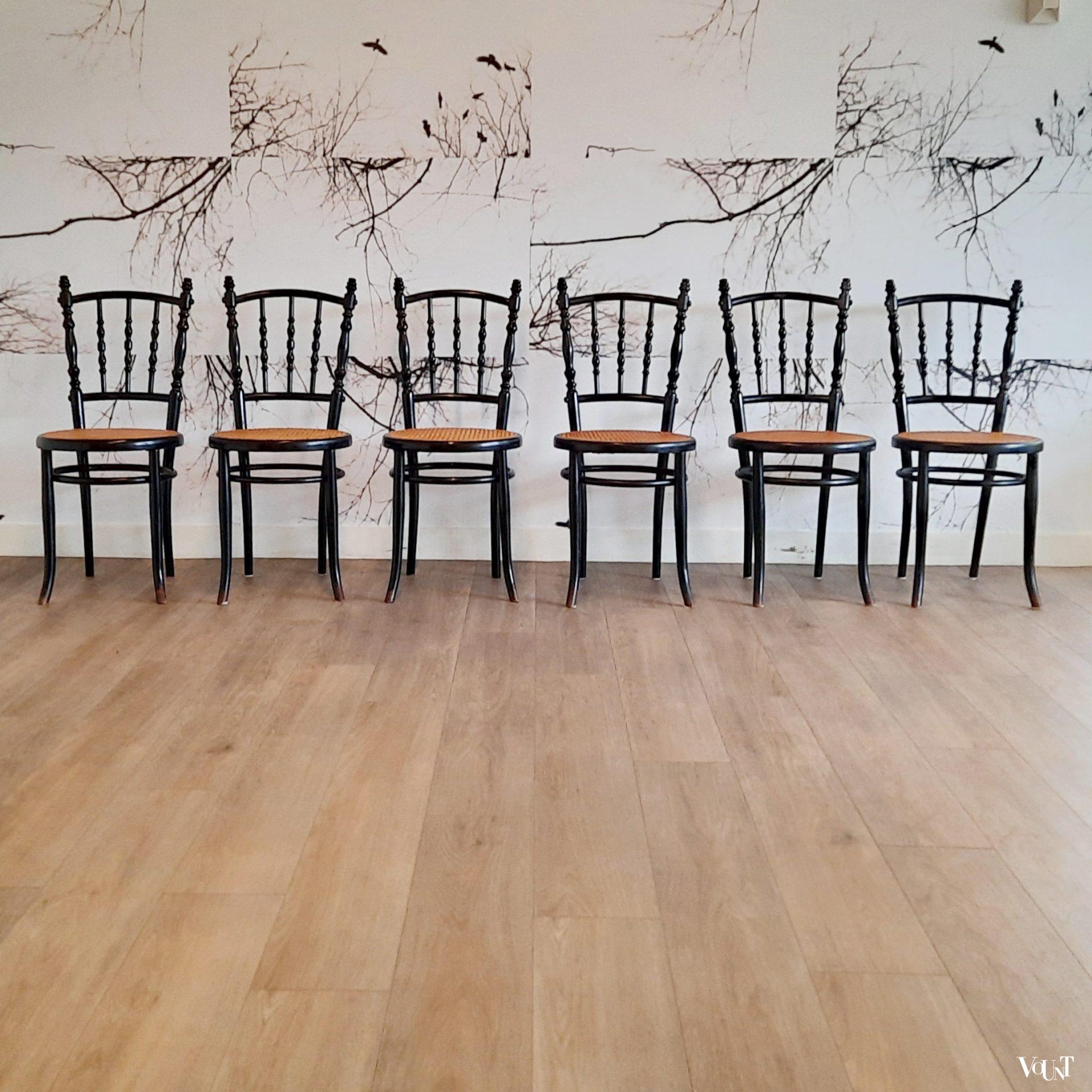 Set van 6 zwarte nr. 232 stoelen, Ungvarer Möbelfabrik, rond 1900