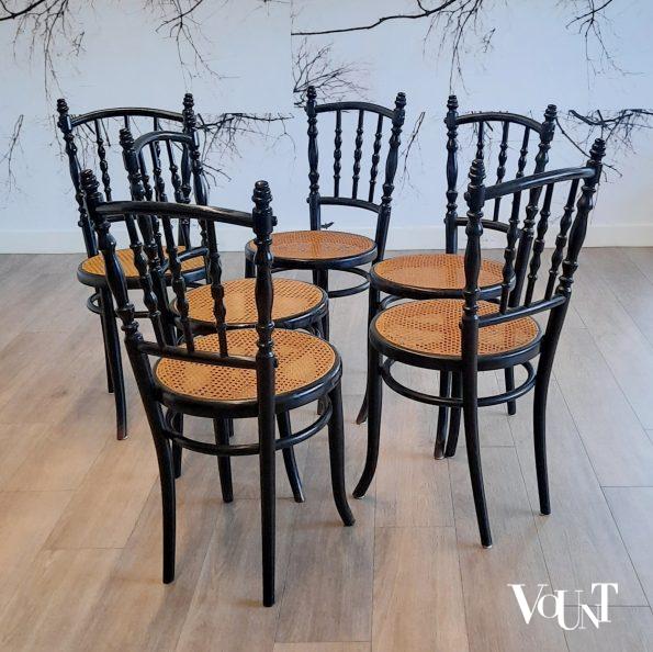 Set van 6 zwarte nr. 232 stoelen, Ungvarer Möbelfabrik, rond 1900