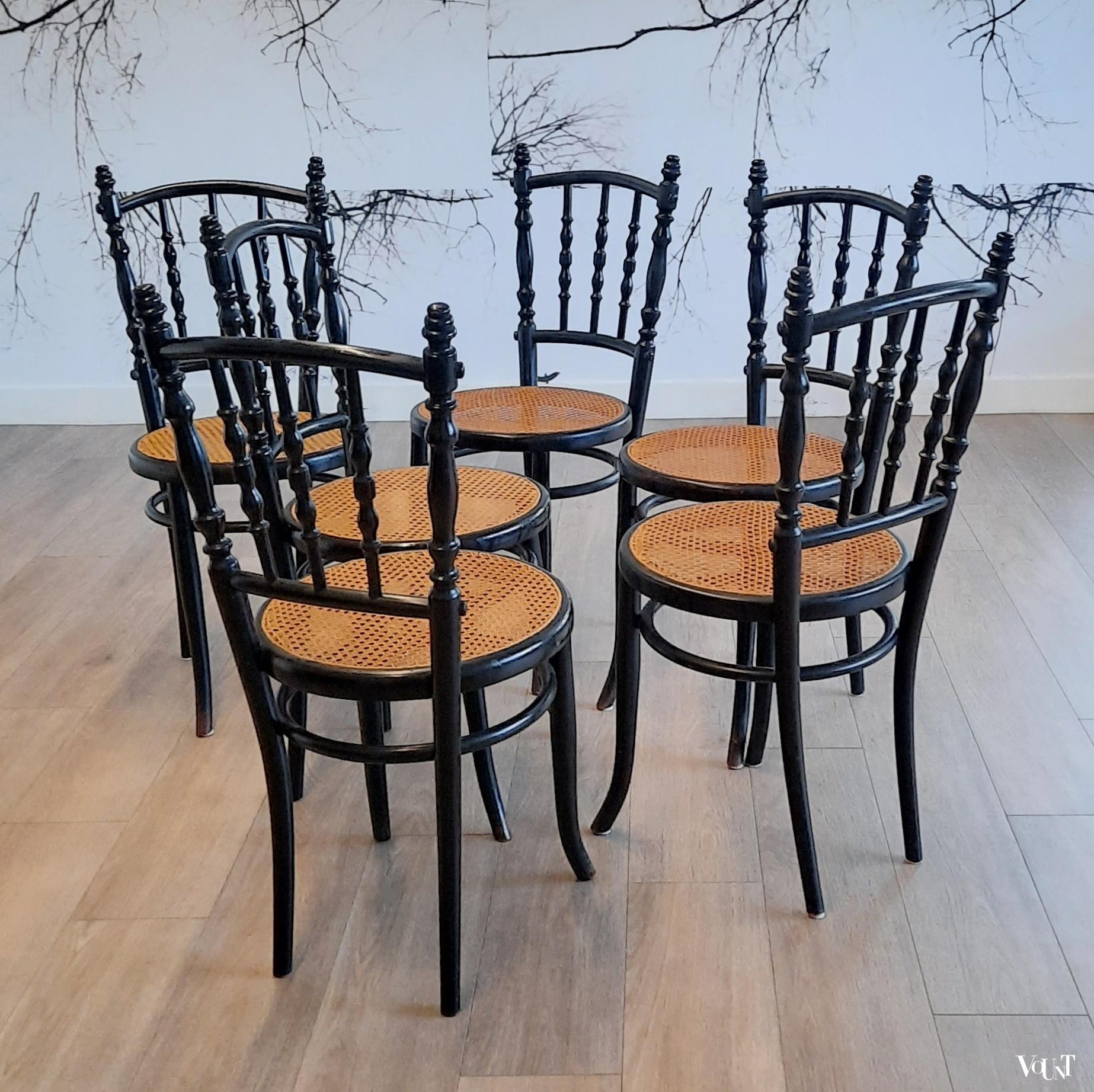 Set van 6 zwarte nr. 232 stoelen, Ungvarer Möbelfabrik, rond 1900